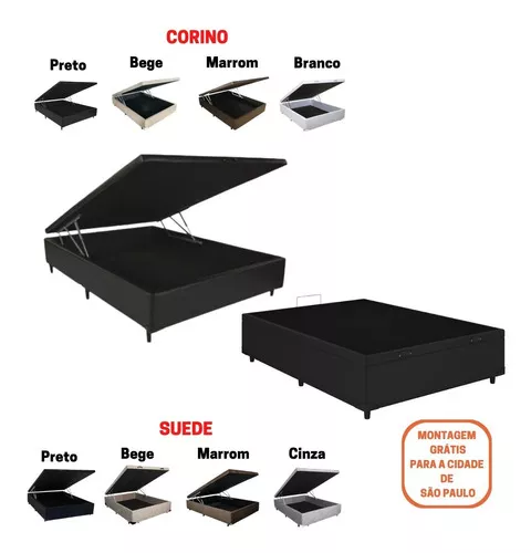 Cama Casal Box Baú Fabricação Própria 138x188 Cor Cama Box Bau Corino Preto