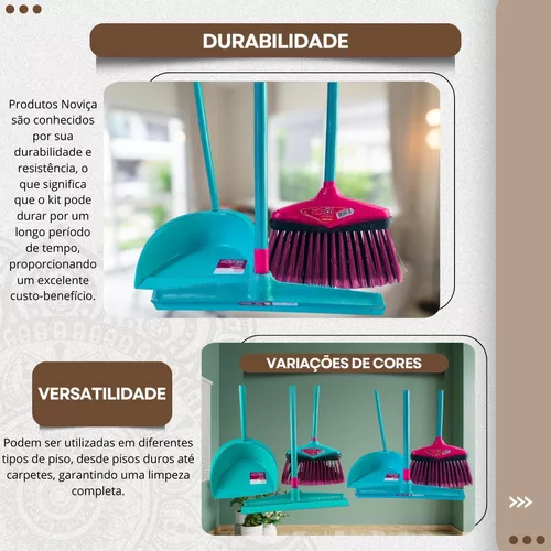 Conjunto Rodo 40cm + Vasoura E Pá Kit Com Cabo Noviça