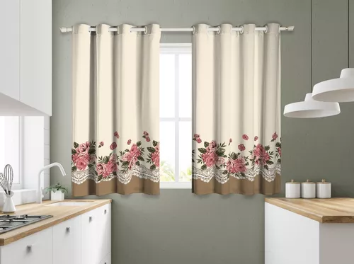 Cortina Cozinha Estampada - Diversos Modelos Cor Floral Isabela