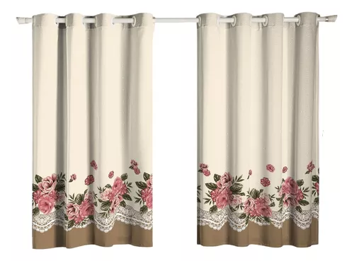 Cortina Cozinha Estampada - Diversos Modelos Cor Floral Isabela