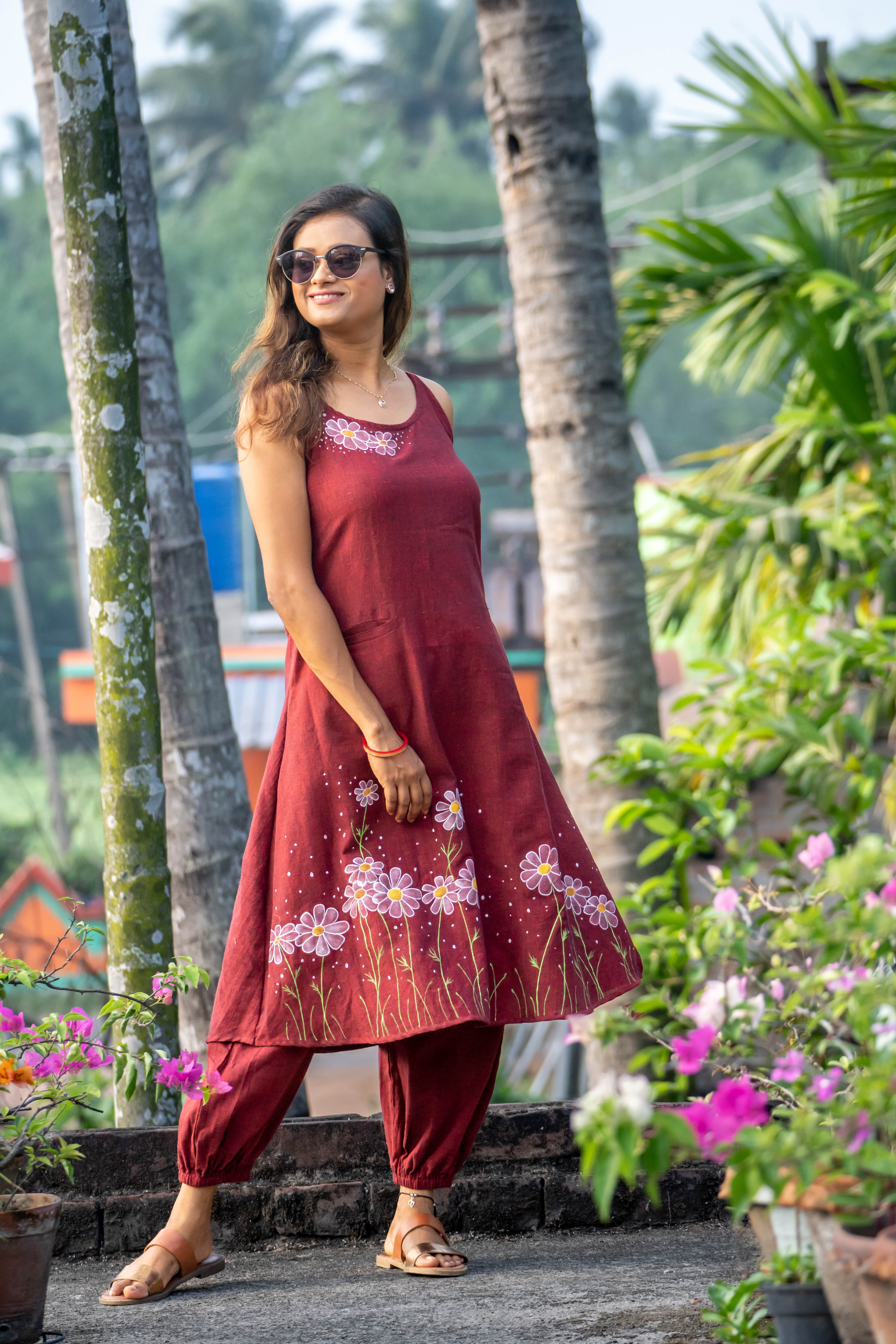 Charkha Maroon 2-in-1 Kurta Set