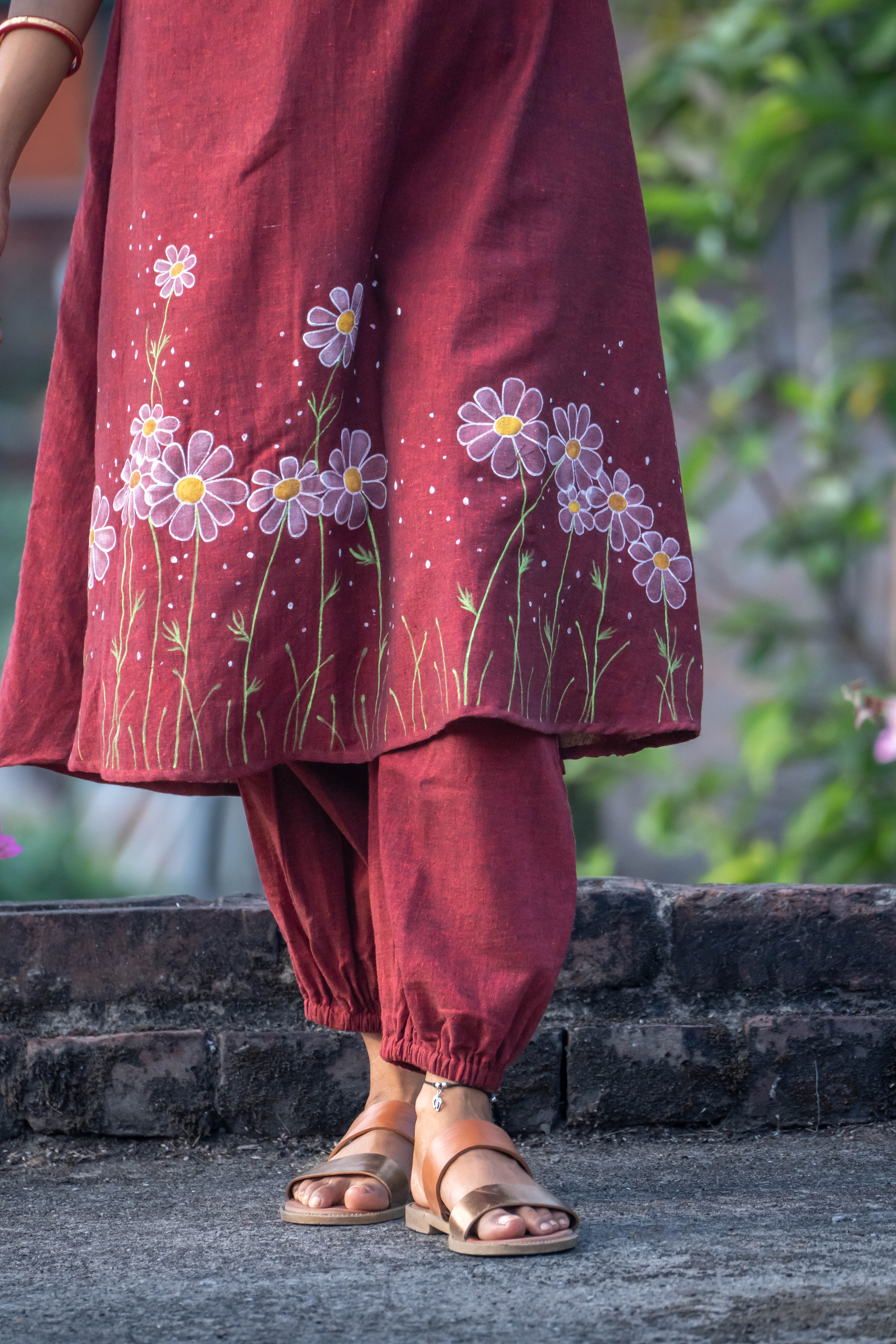 Charkha Maroon  2-in-1 Kurta Set