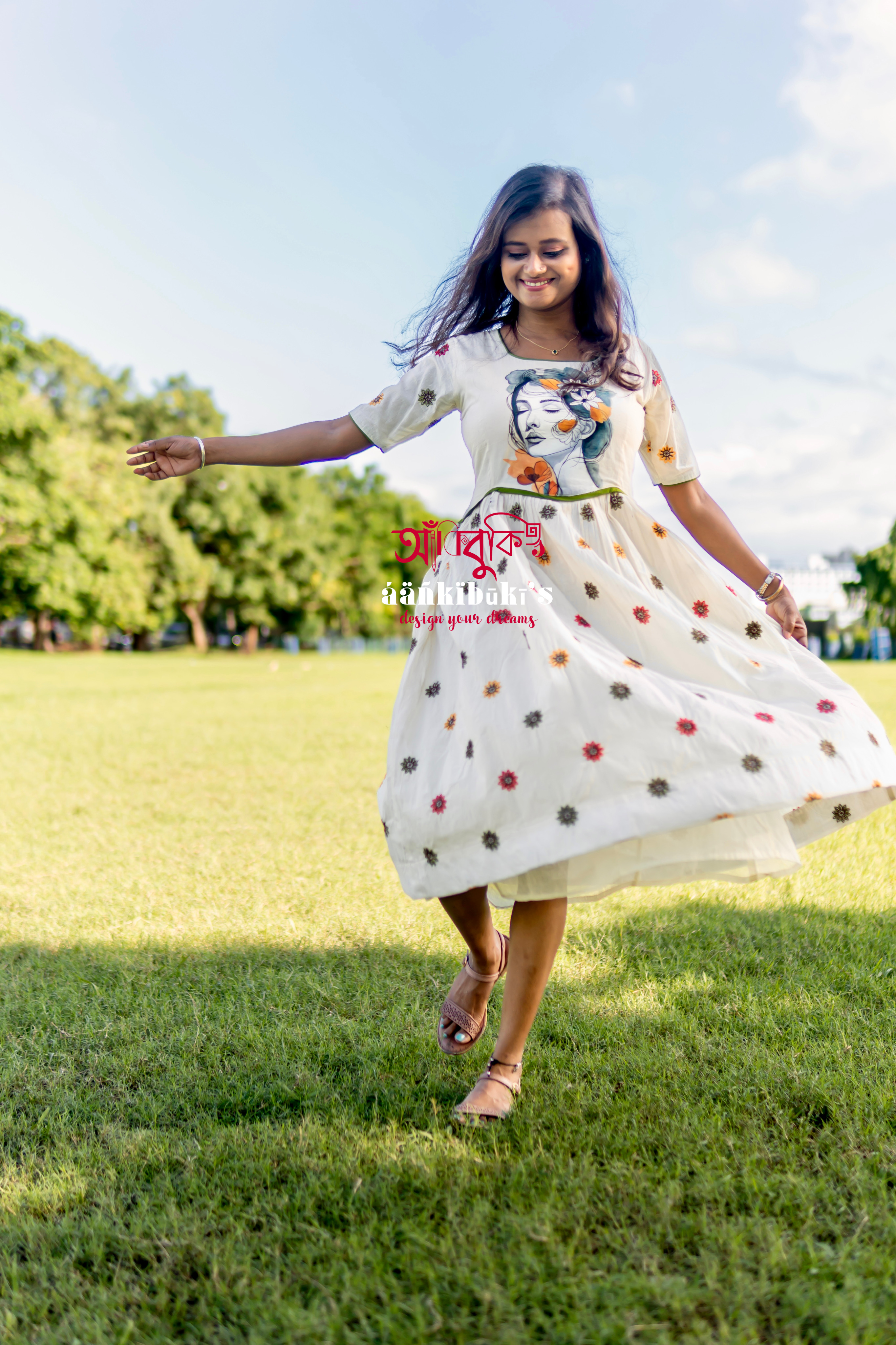 Ethereal Hand-Painted  Mid-length Gown