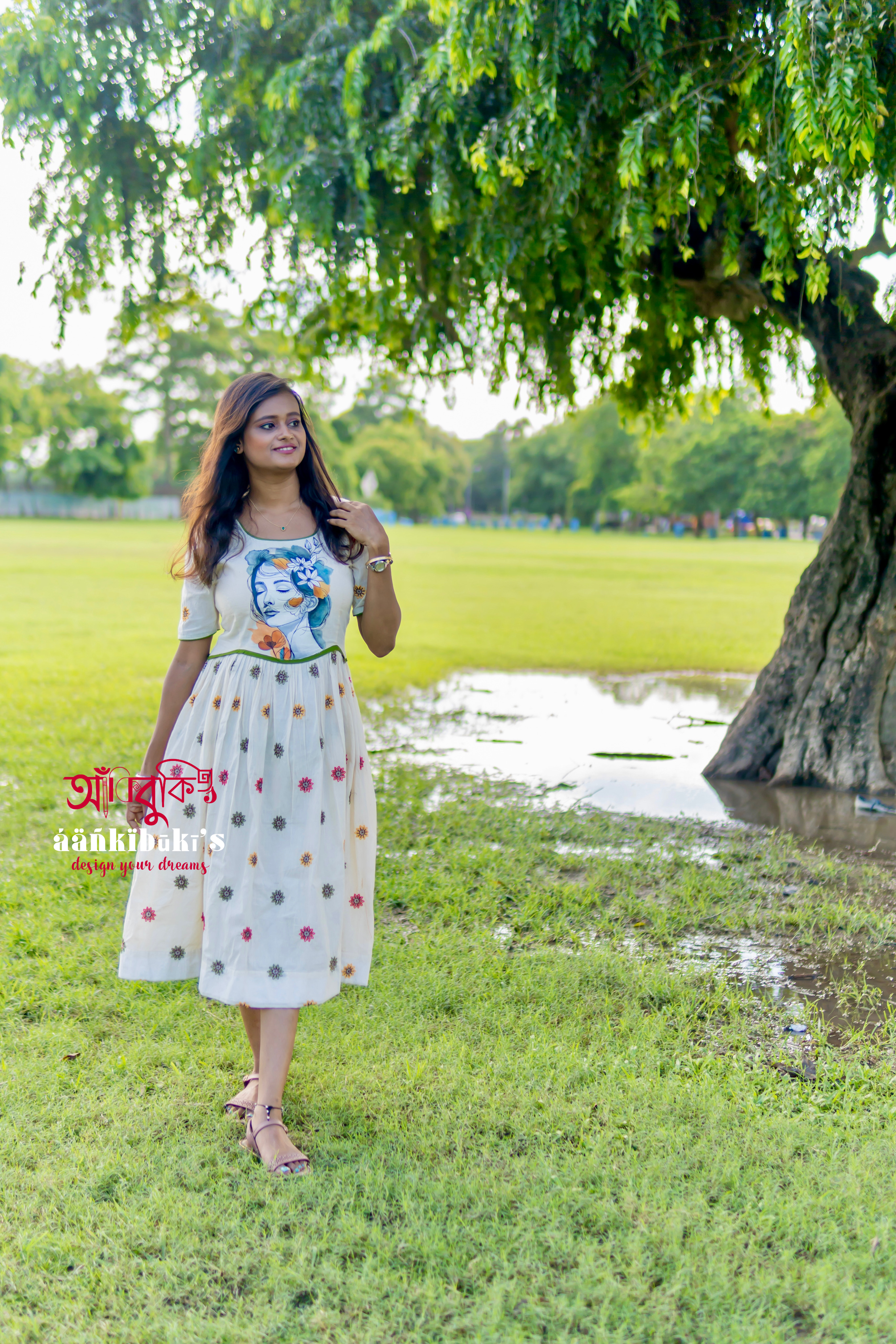 Ethereal Hand-Painted  Mid-length Gown