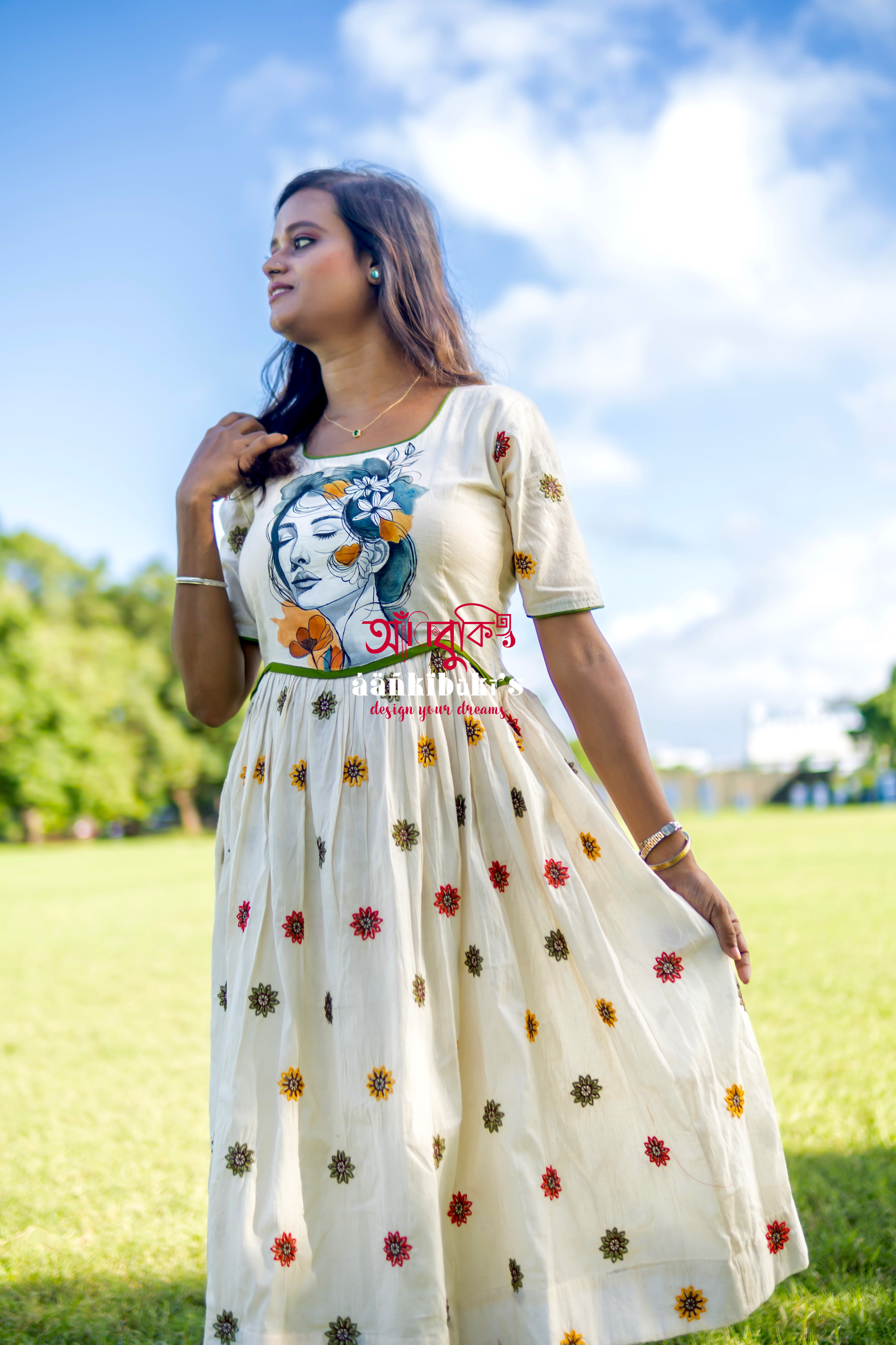 Ethereal Hand-Painted Mid-length Gown