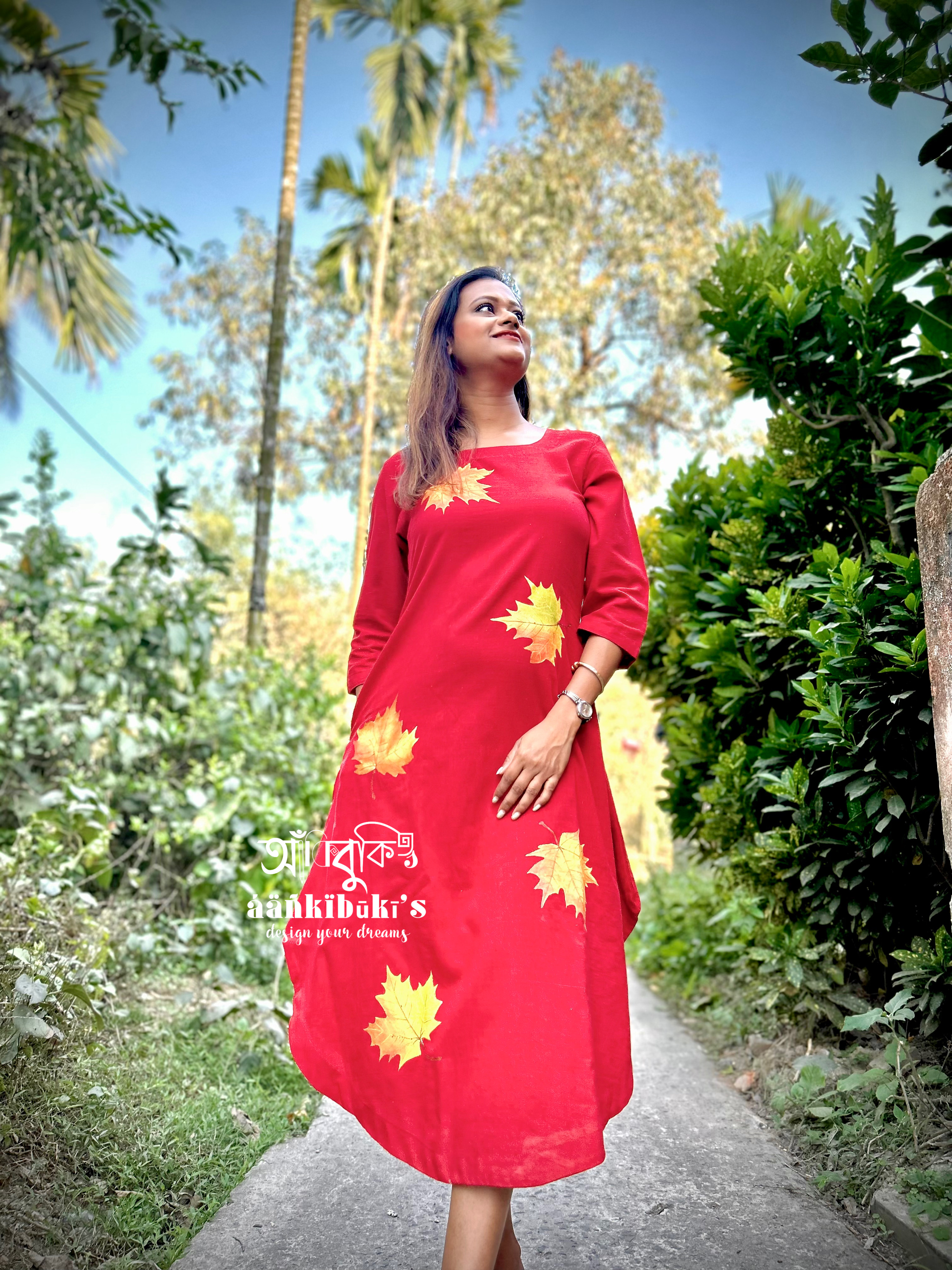 Hand-Woven Red Maple Dress