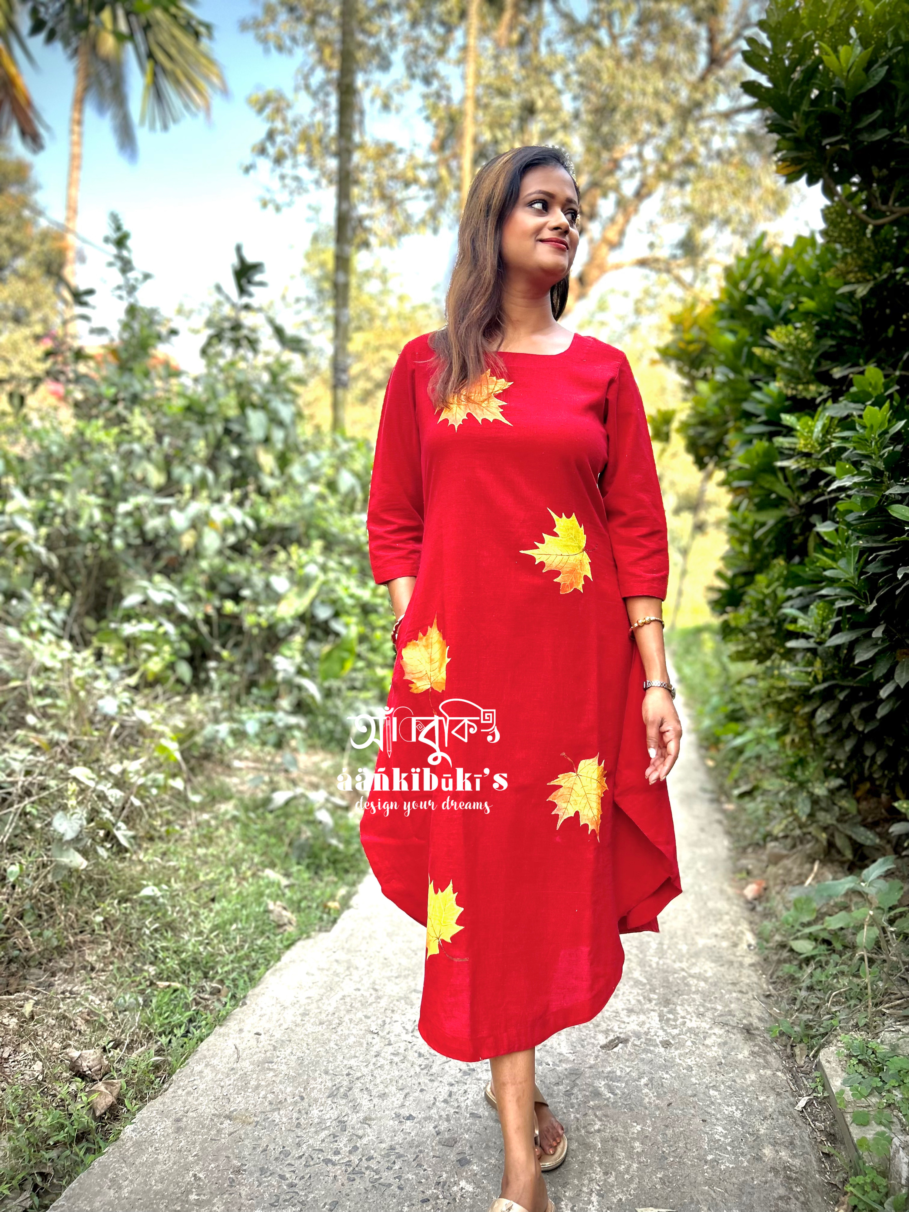 Hand-Woven Red Maple Dress