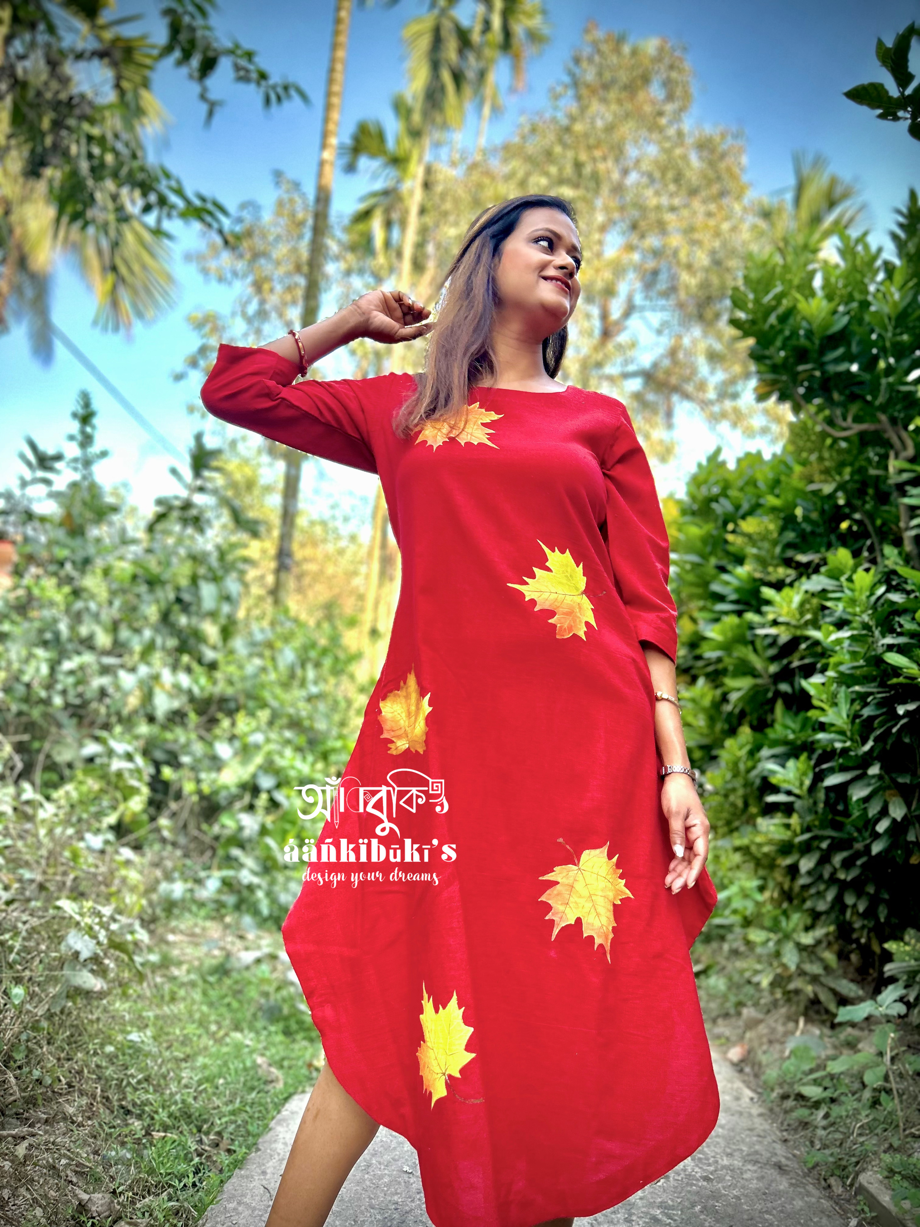 Hand-Woven Red Maple Dress