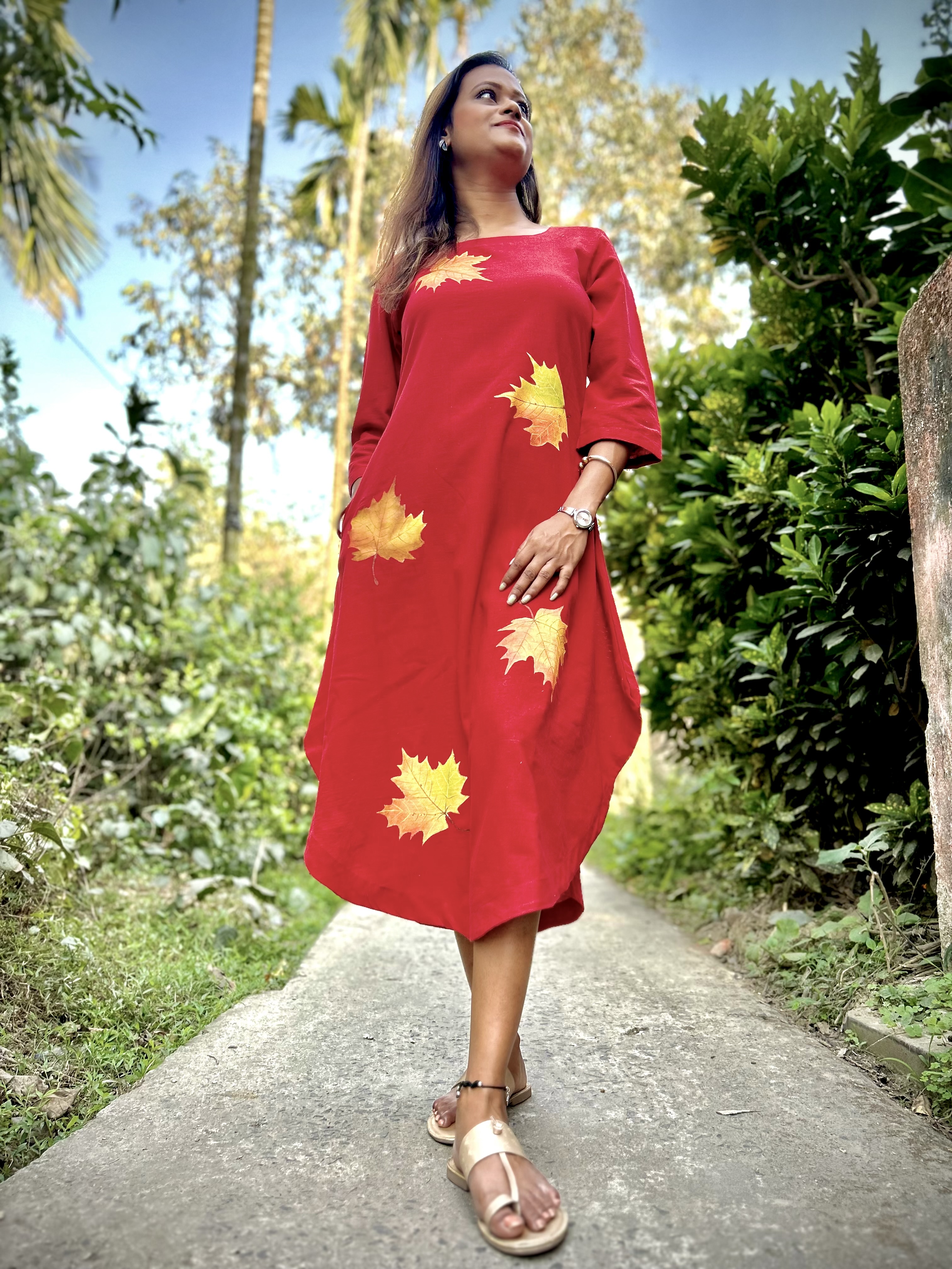 Hand-Woven Red Maple Dress