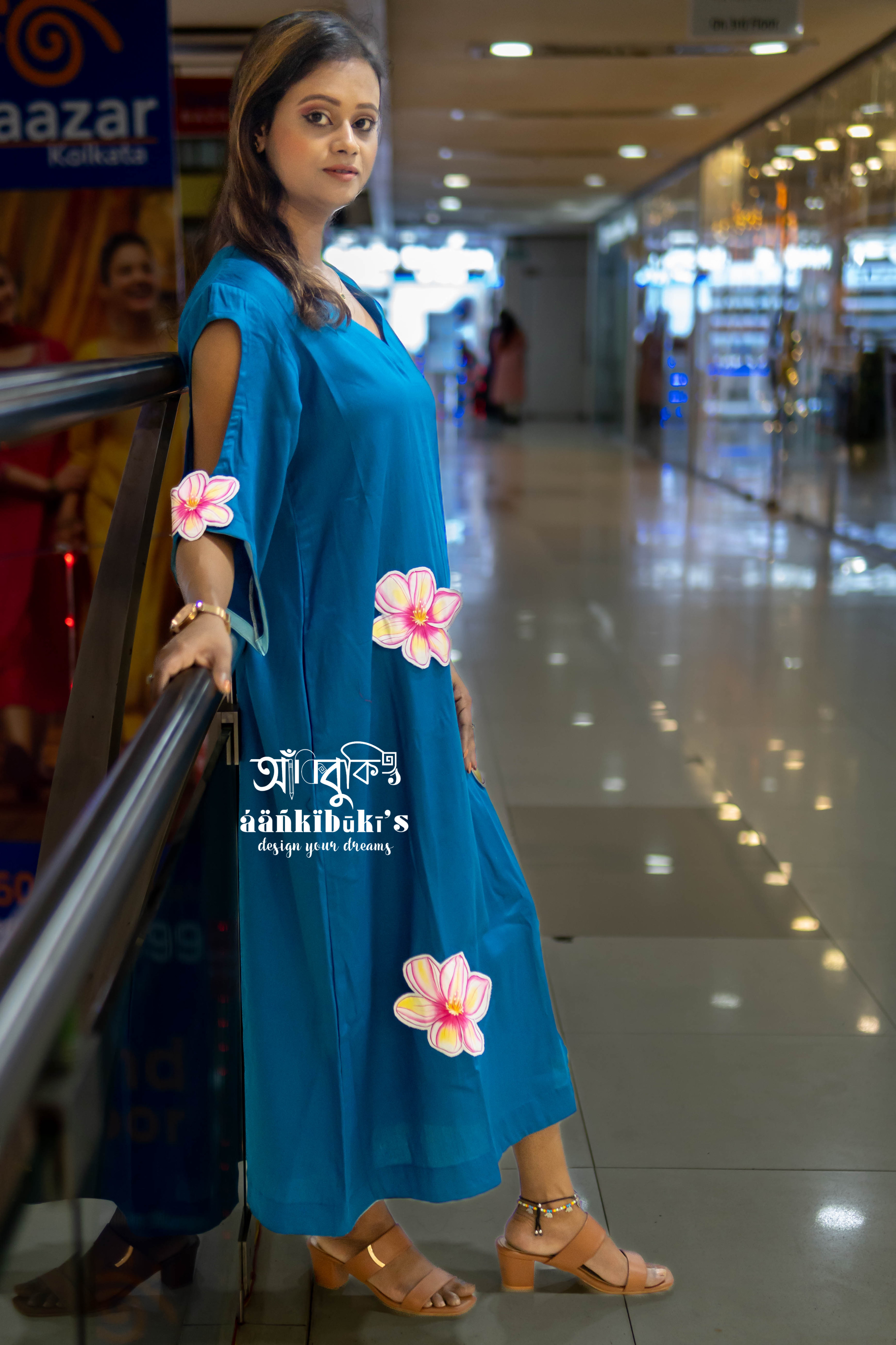 Teal Blue 3D maxi dress