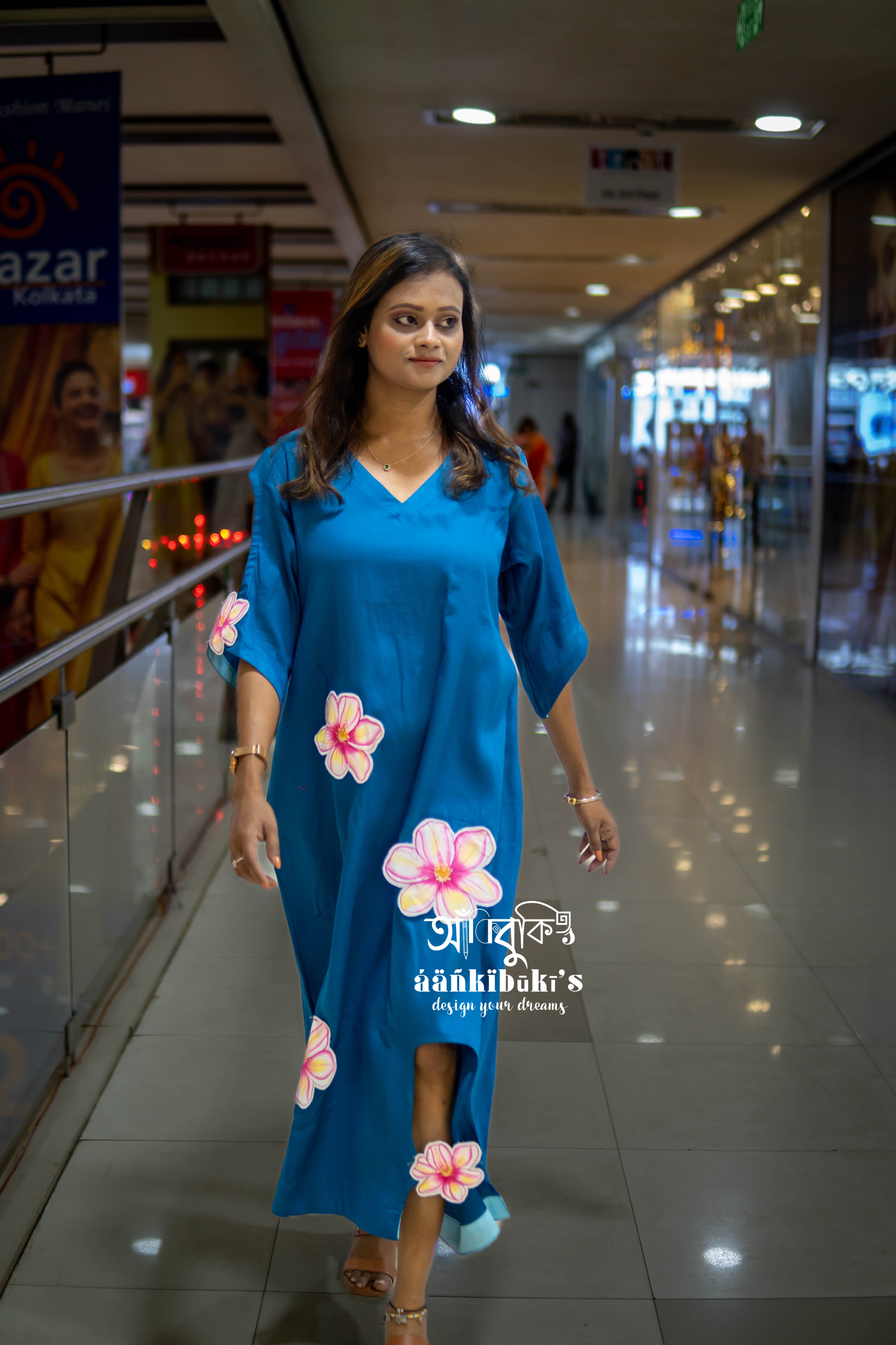 Teal Blue 3D maxi dress