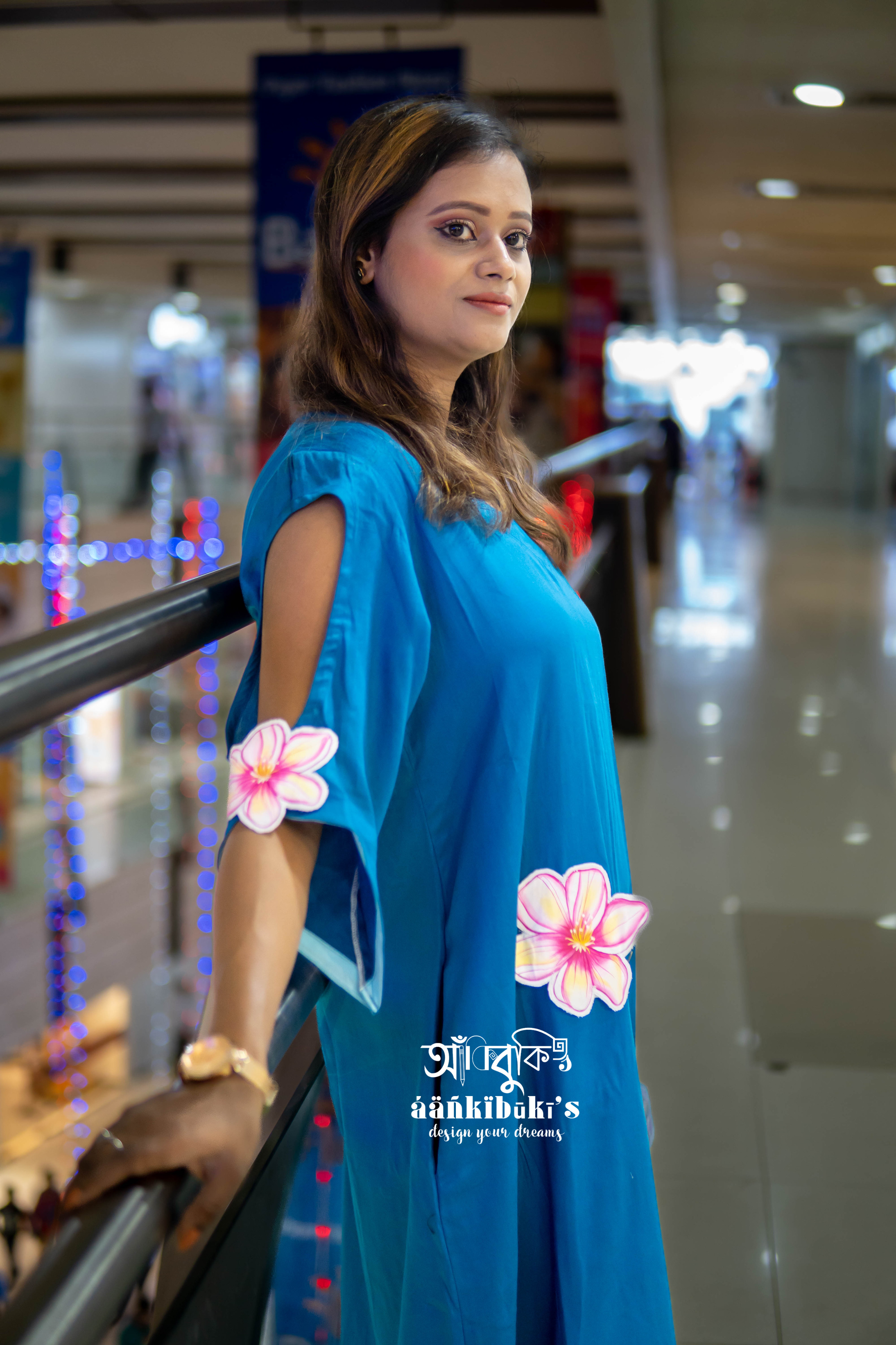 Teal Blue 3D maxi dress