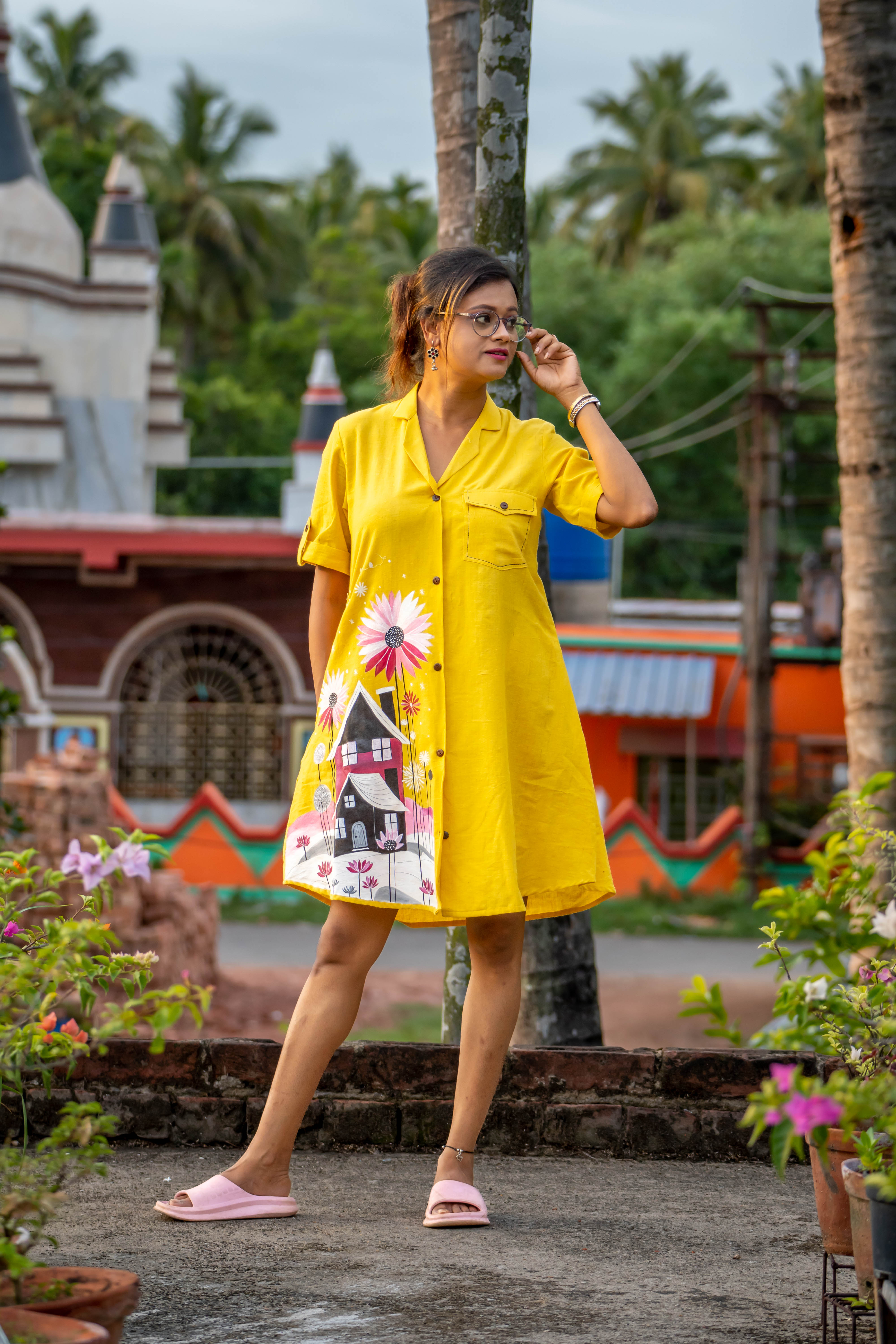 Handloom Yellow shirt dress with pants