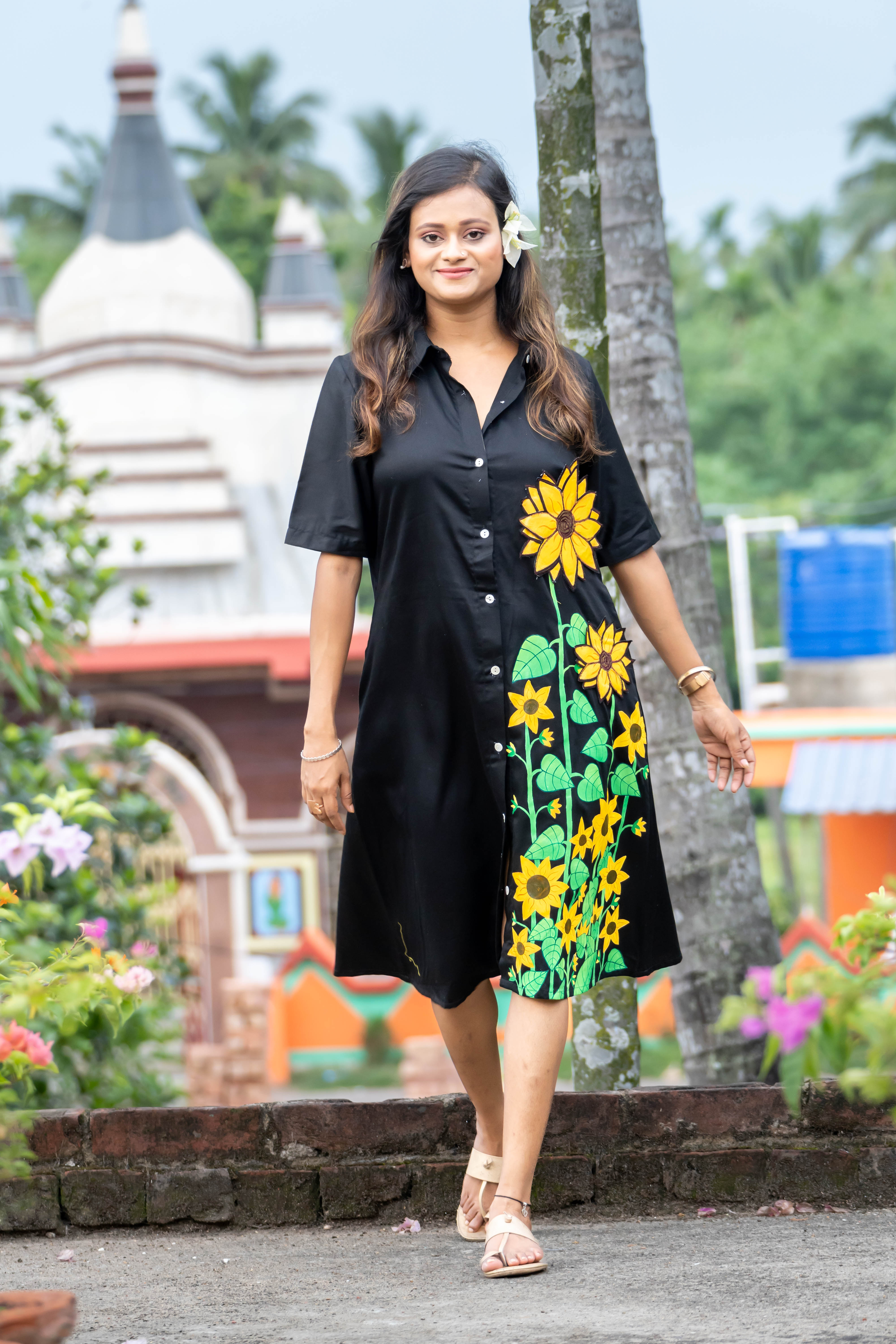 3D Painting Sunflower Shirt dress