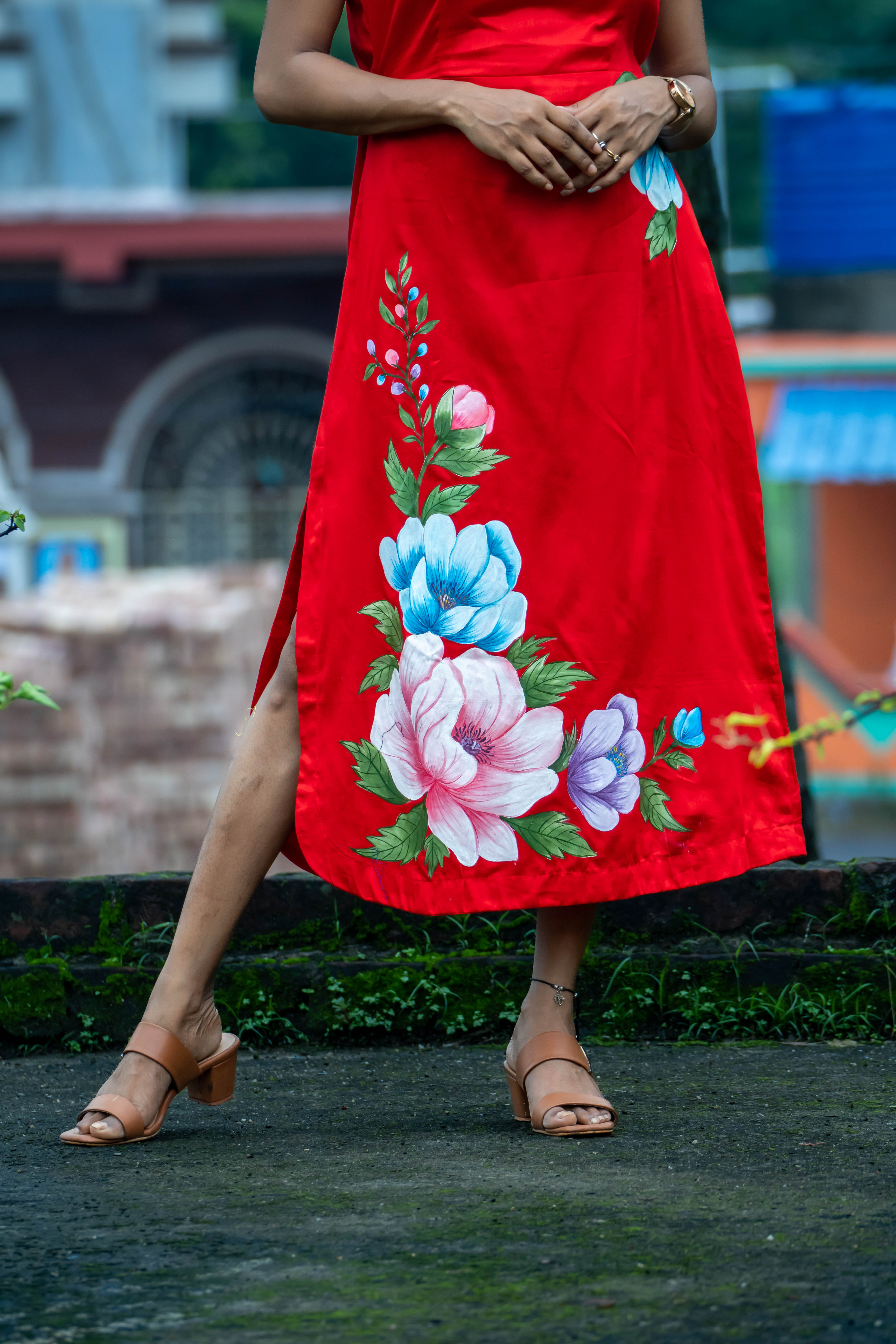 Red Floral Sleeveless Dress