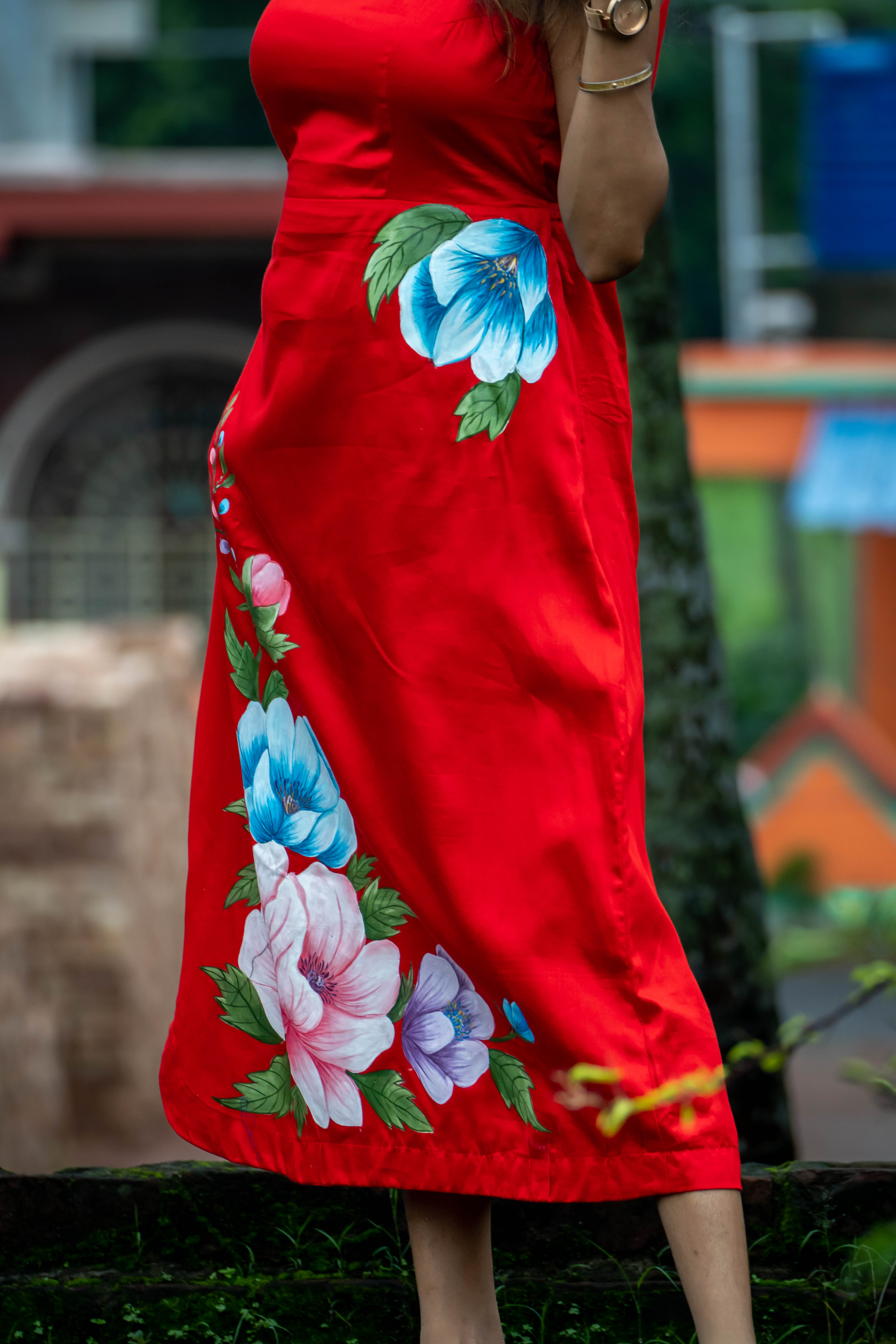 Red Floral Sleeveless Dress