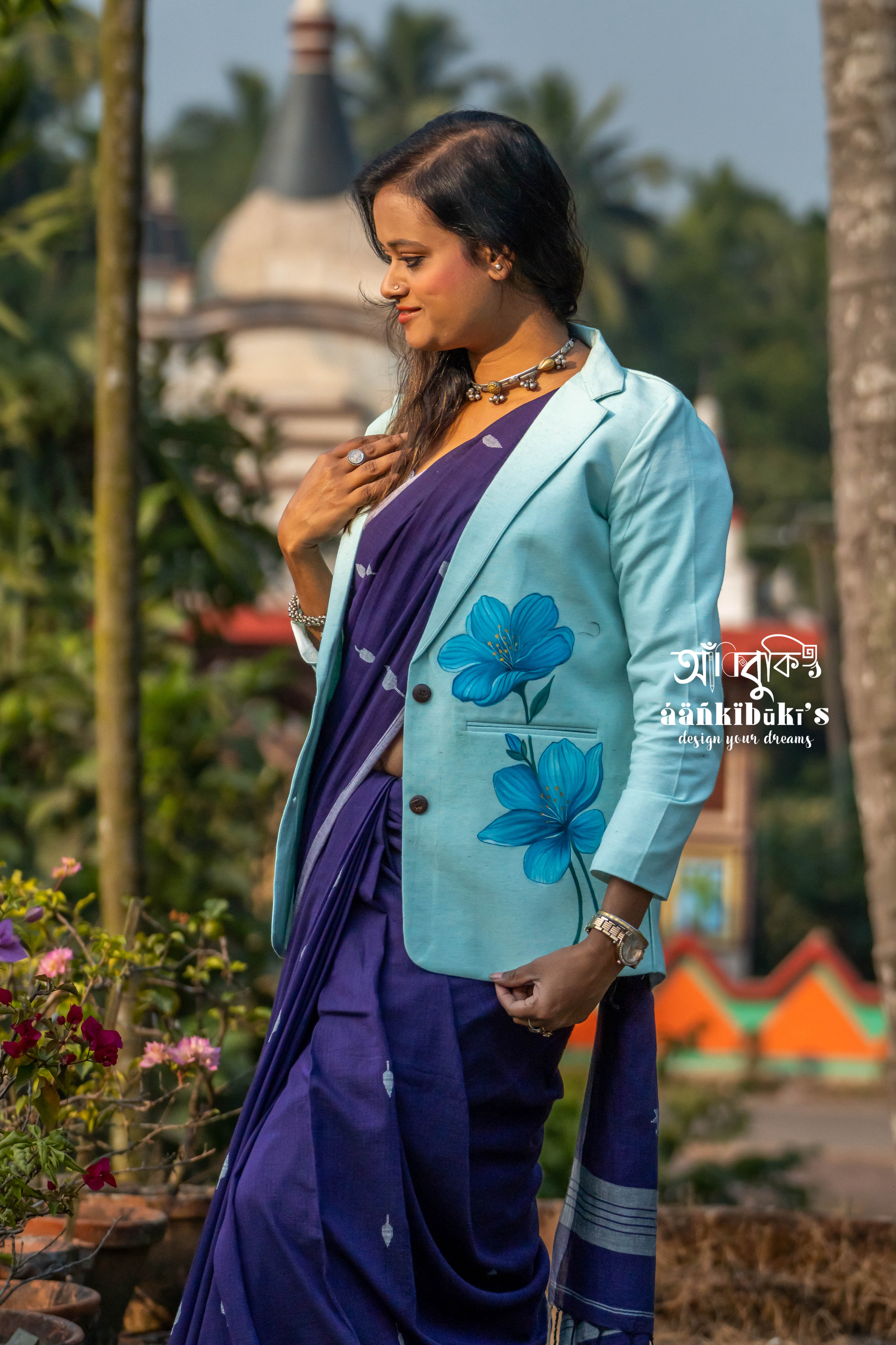 Sea-Green Flower painting Blazer