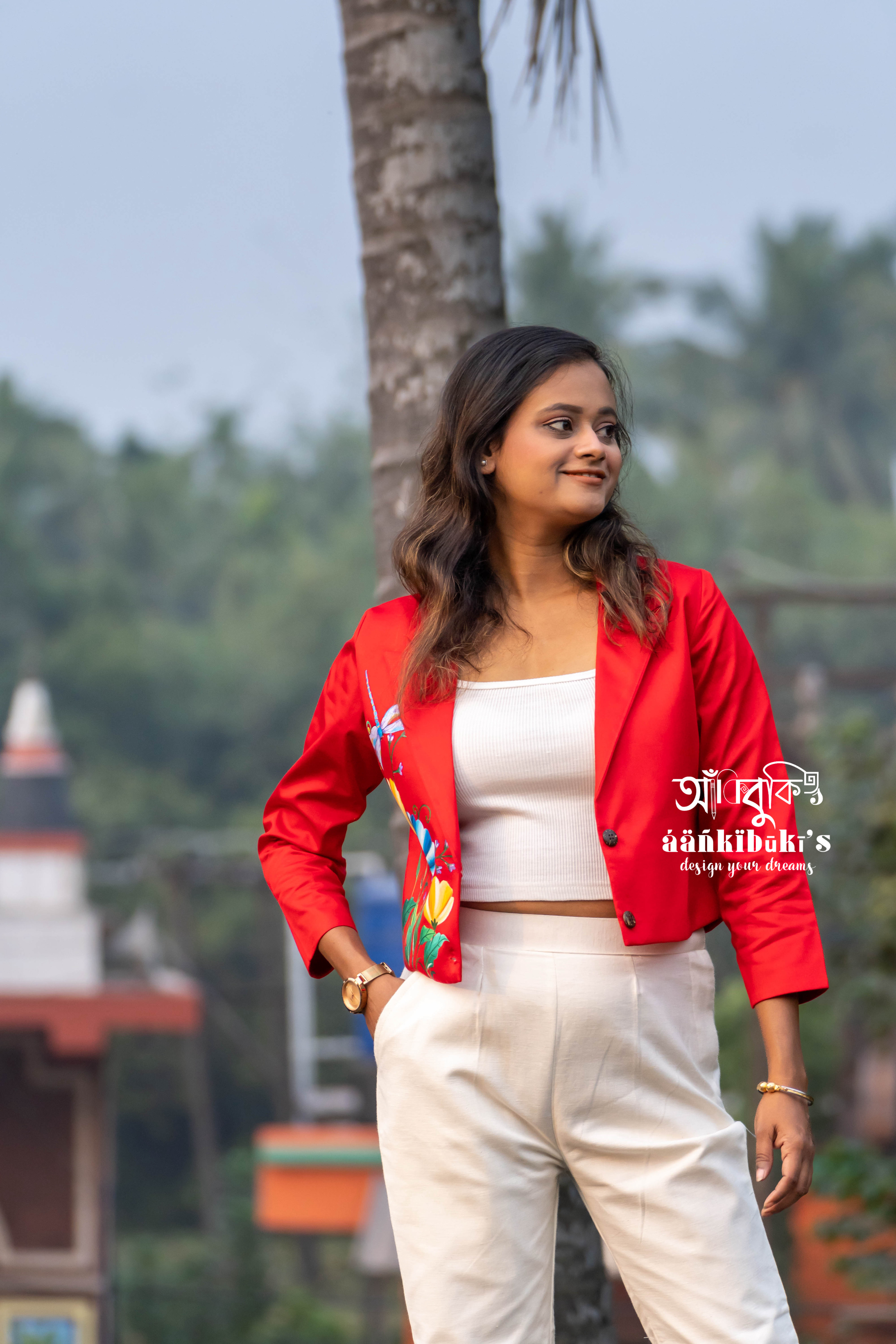 Red Floral Hand-Painted Blazer