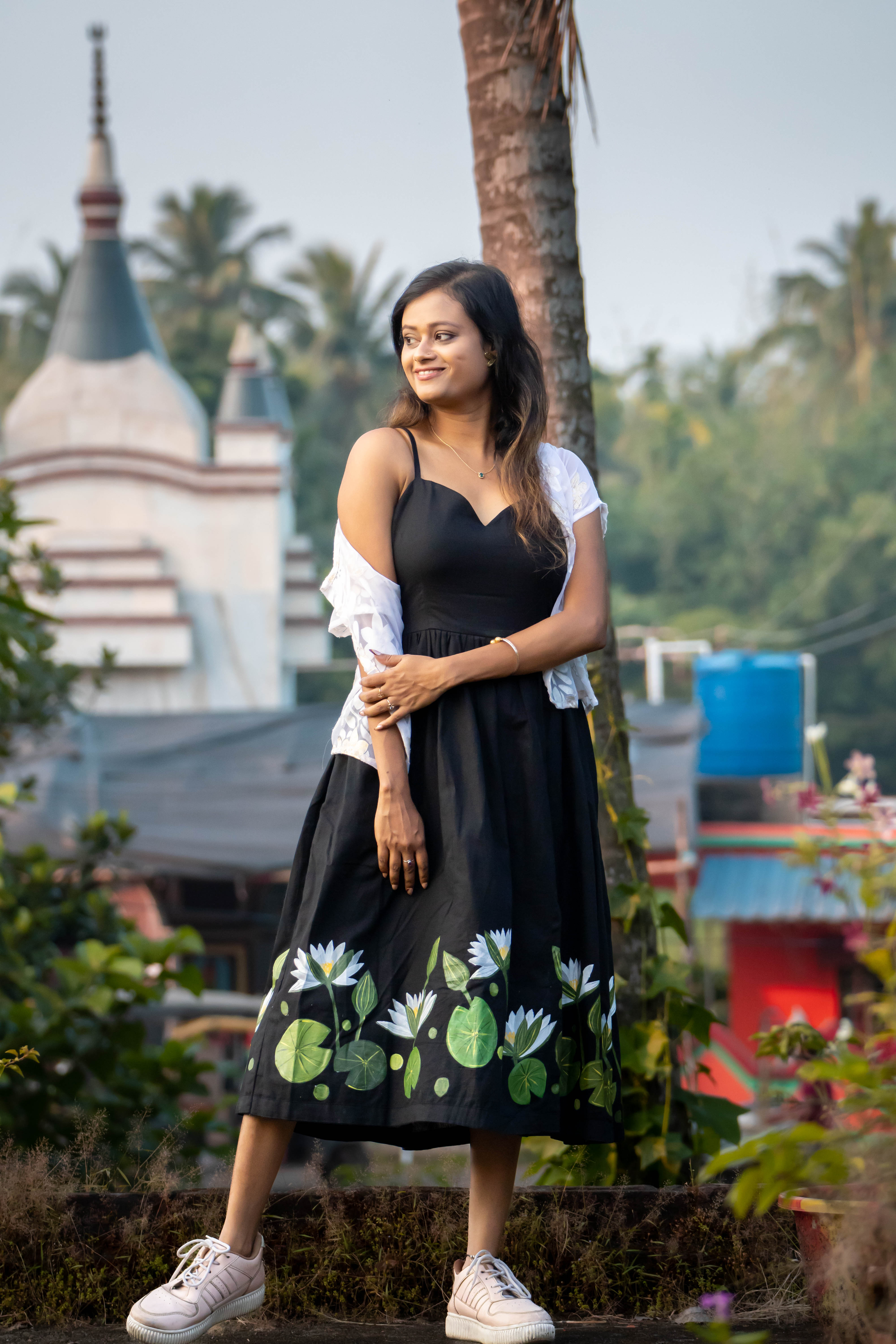 Black Water Lily Midi Dress