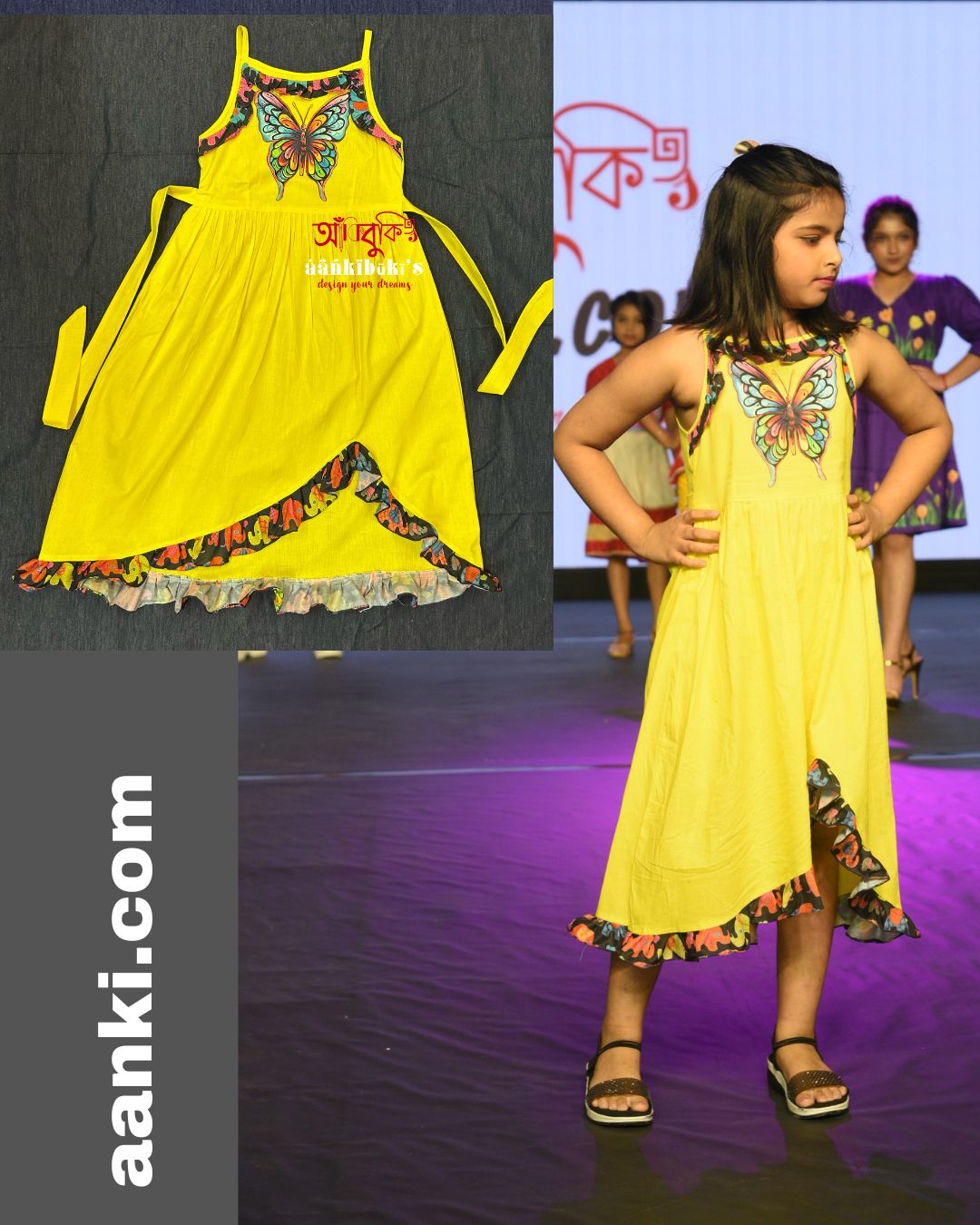 Lemon Yellow Butterfly painting frock