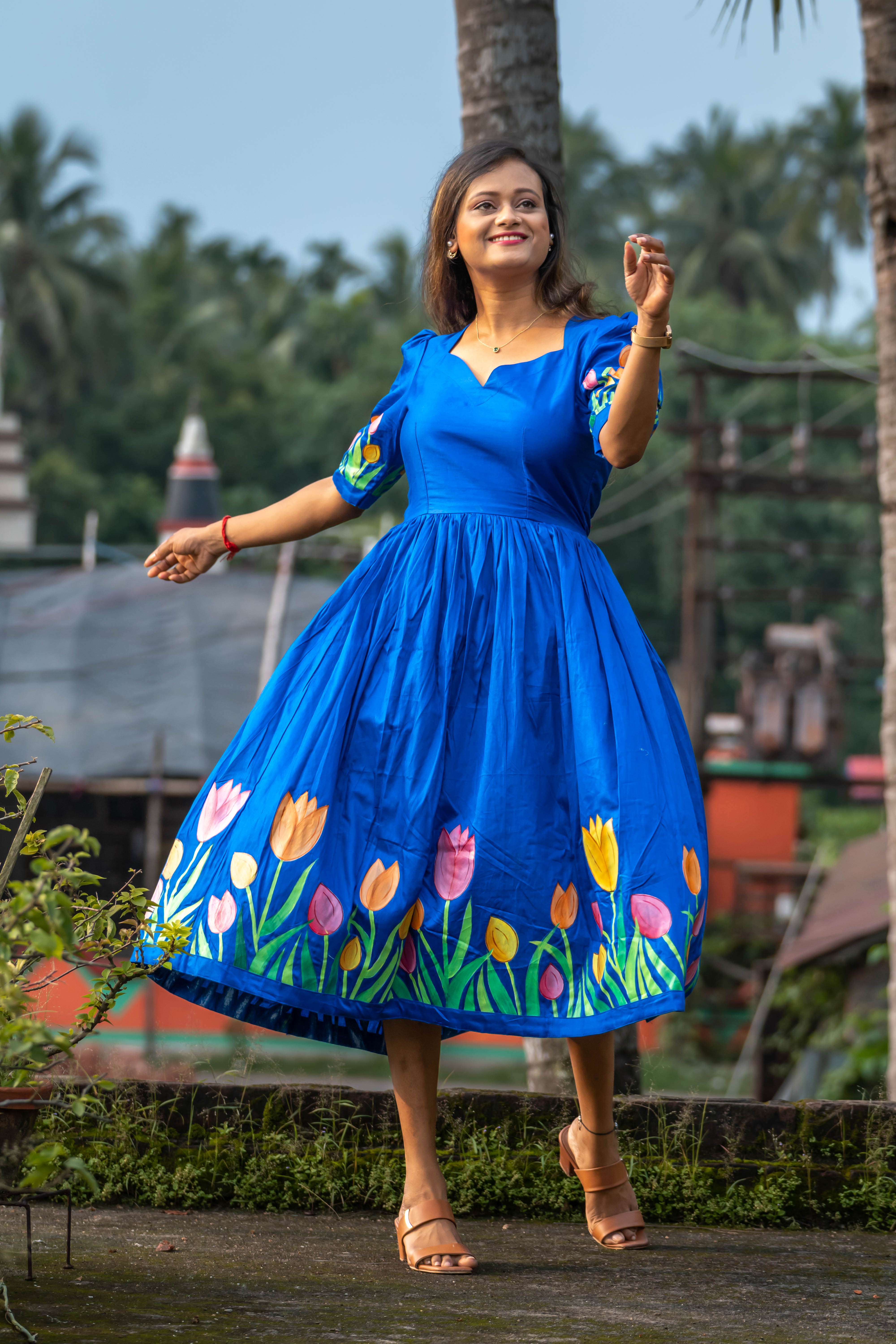 Blue Floral Midi Dress