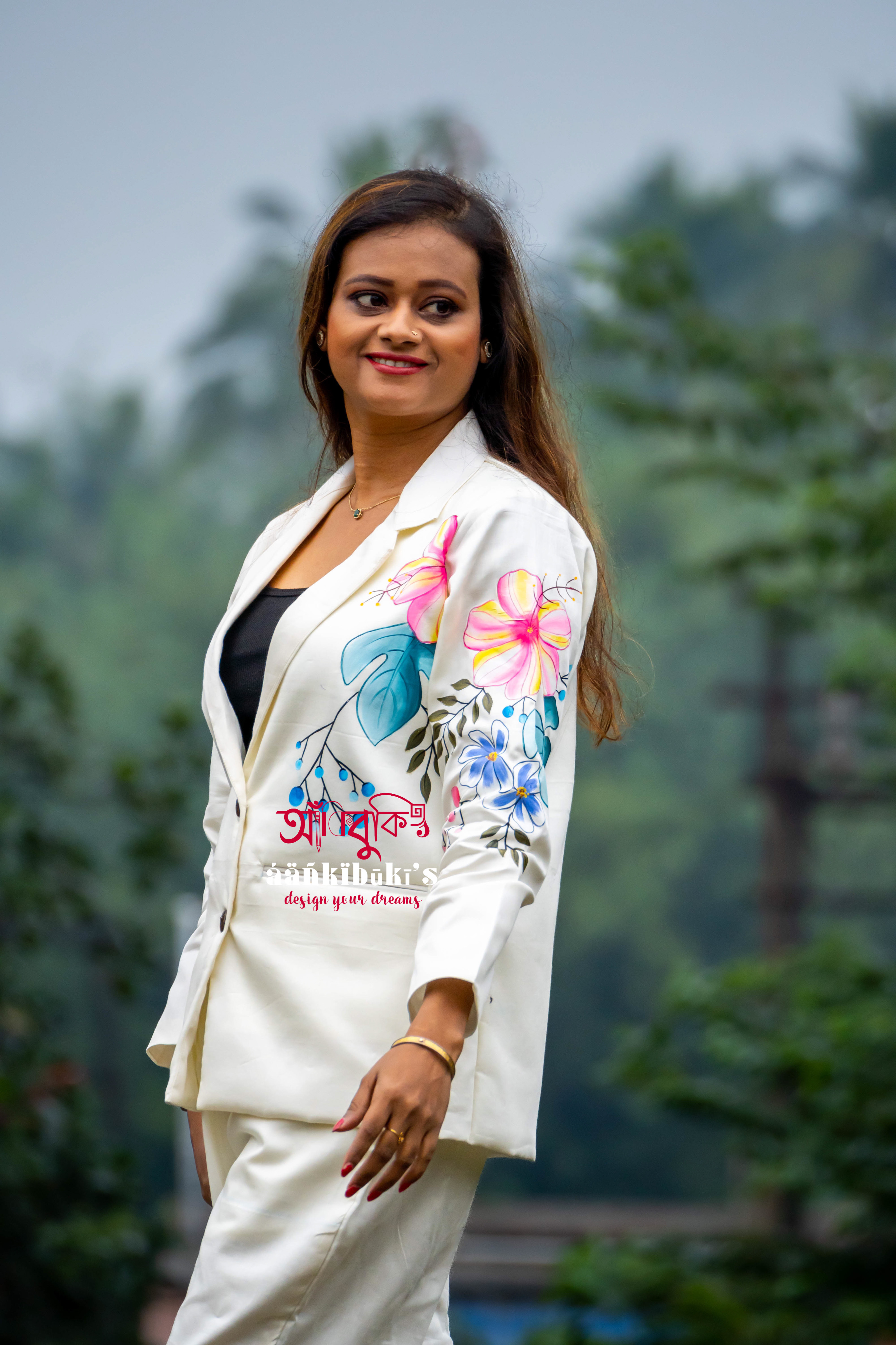 Hand-Painted White Blazer Set