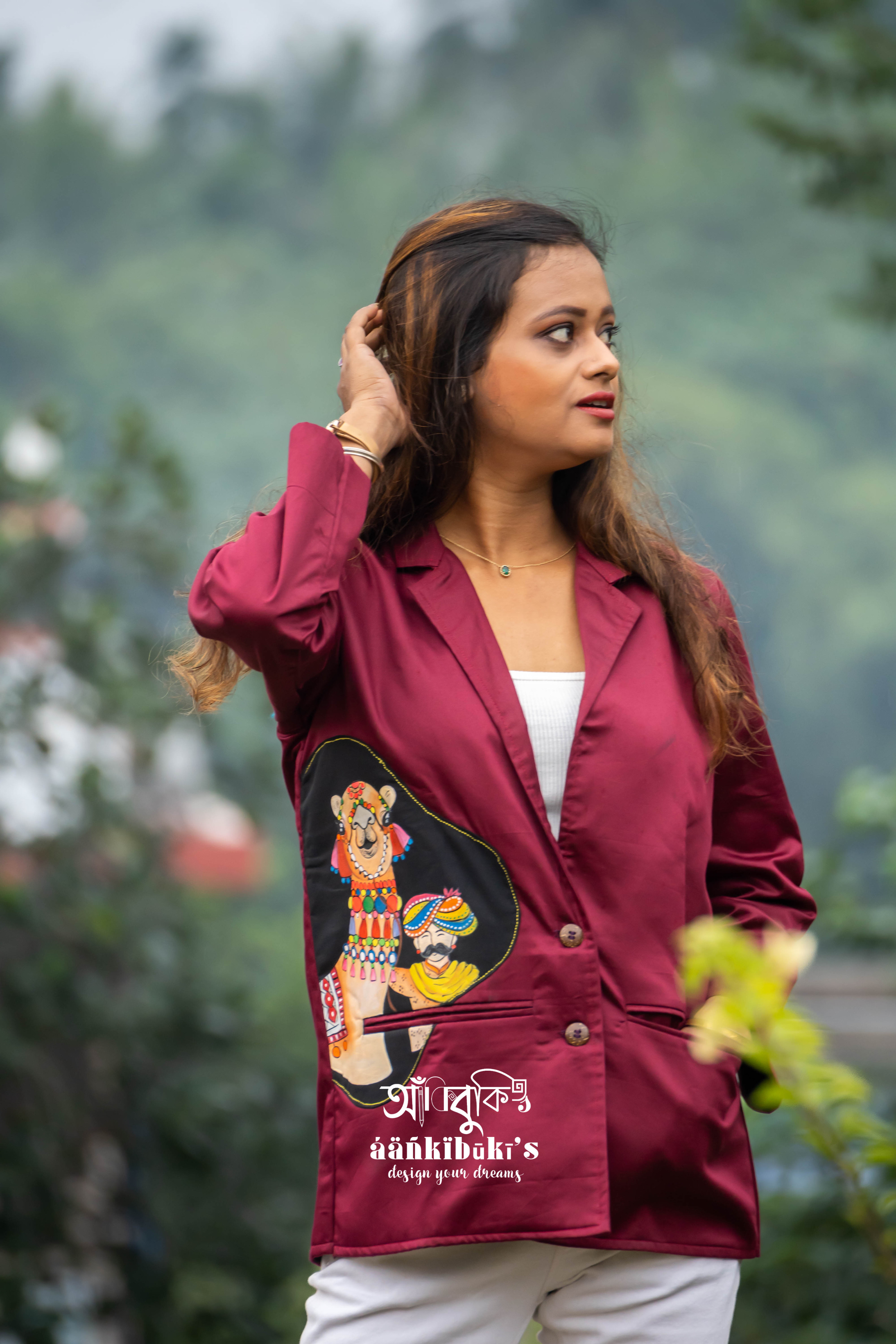Maroon Hand-painted Blazer