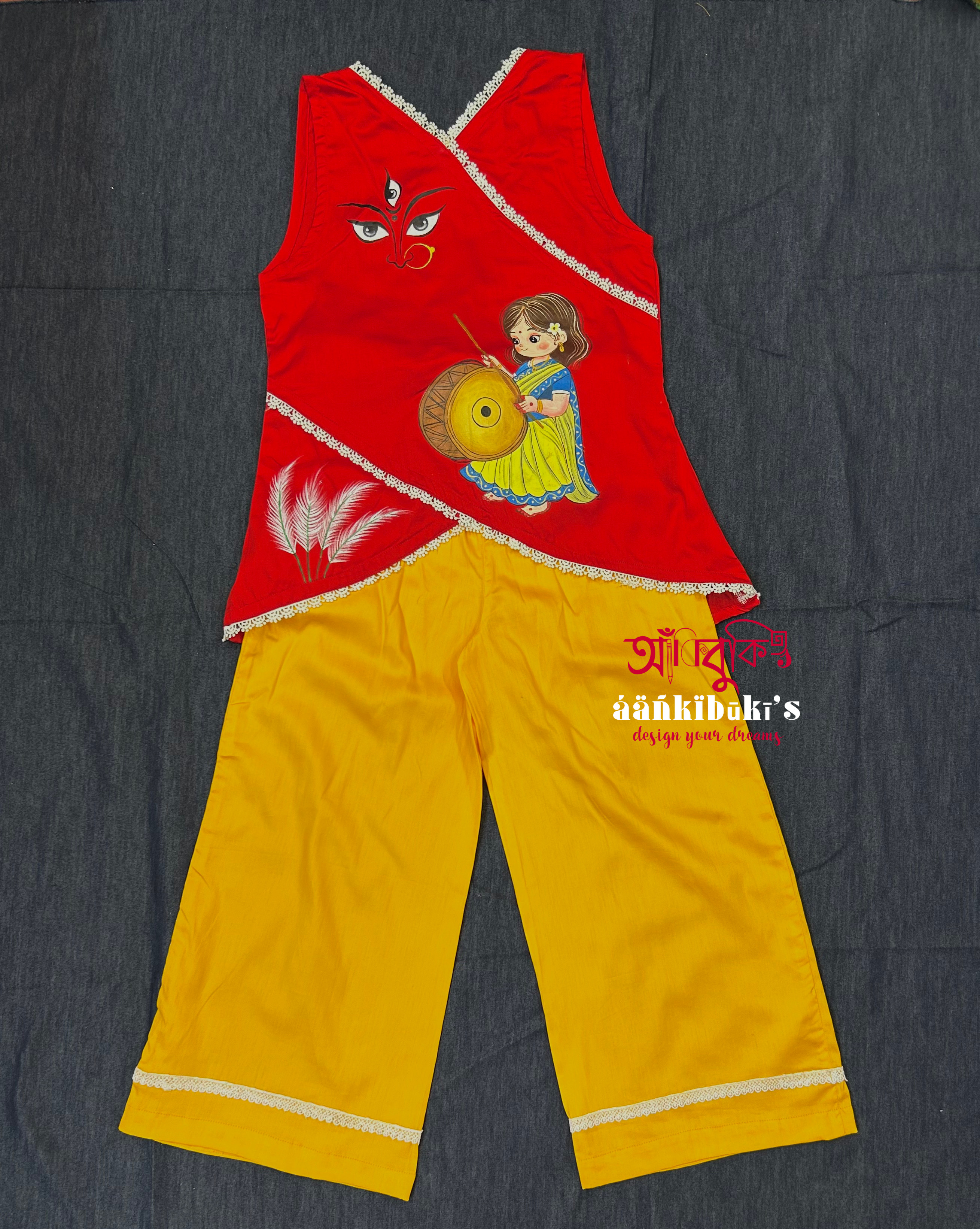   Kids Red yellow Durga coord