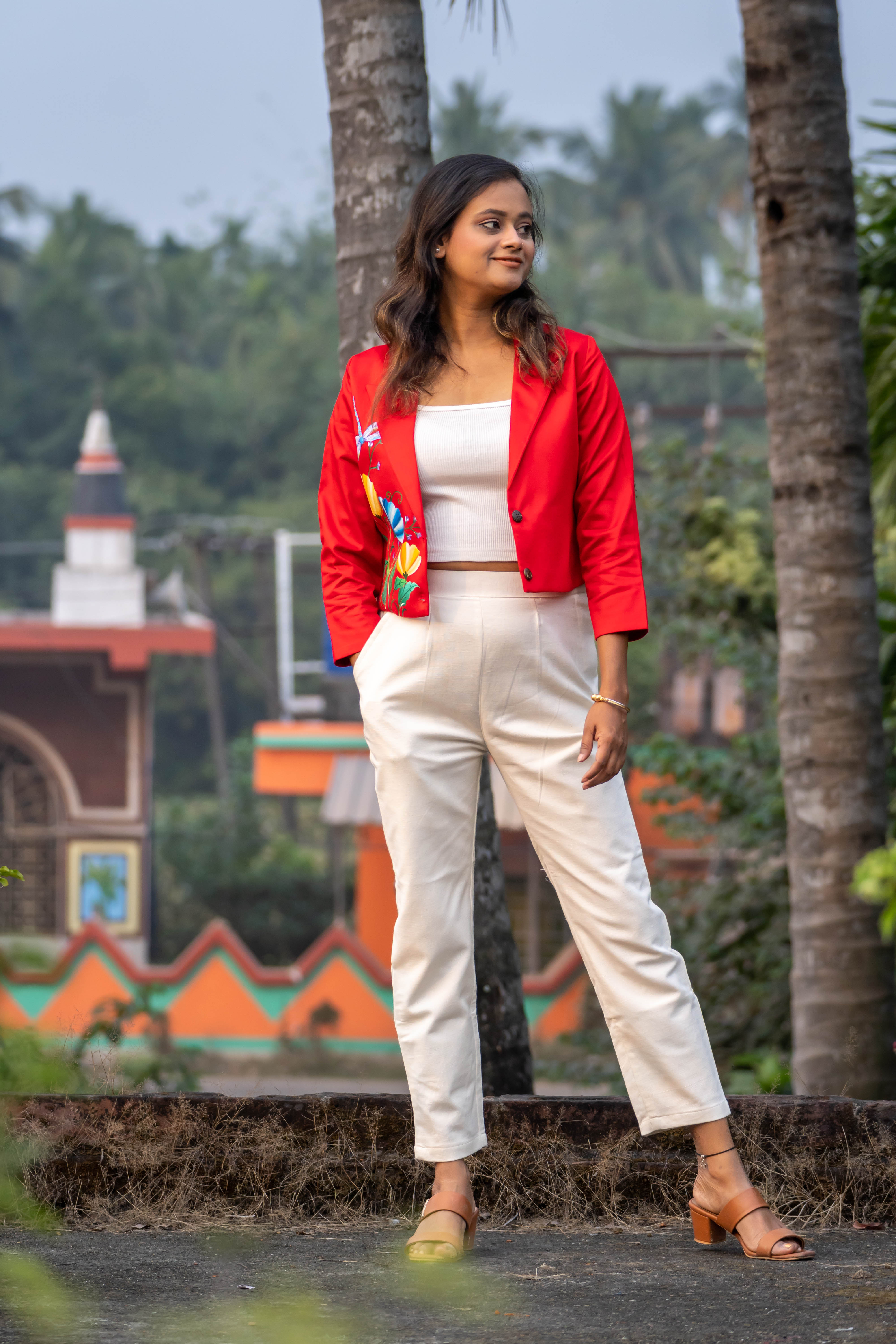 Red Floral Hand-Painted Blazer
