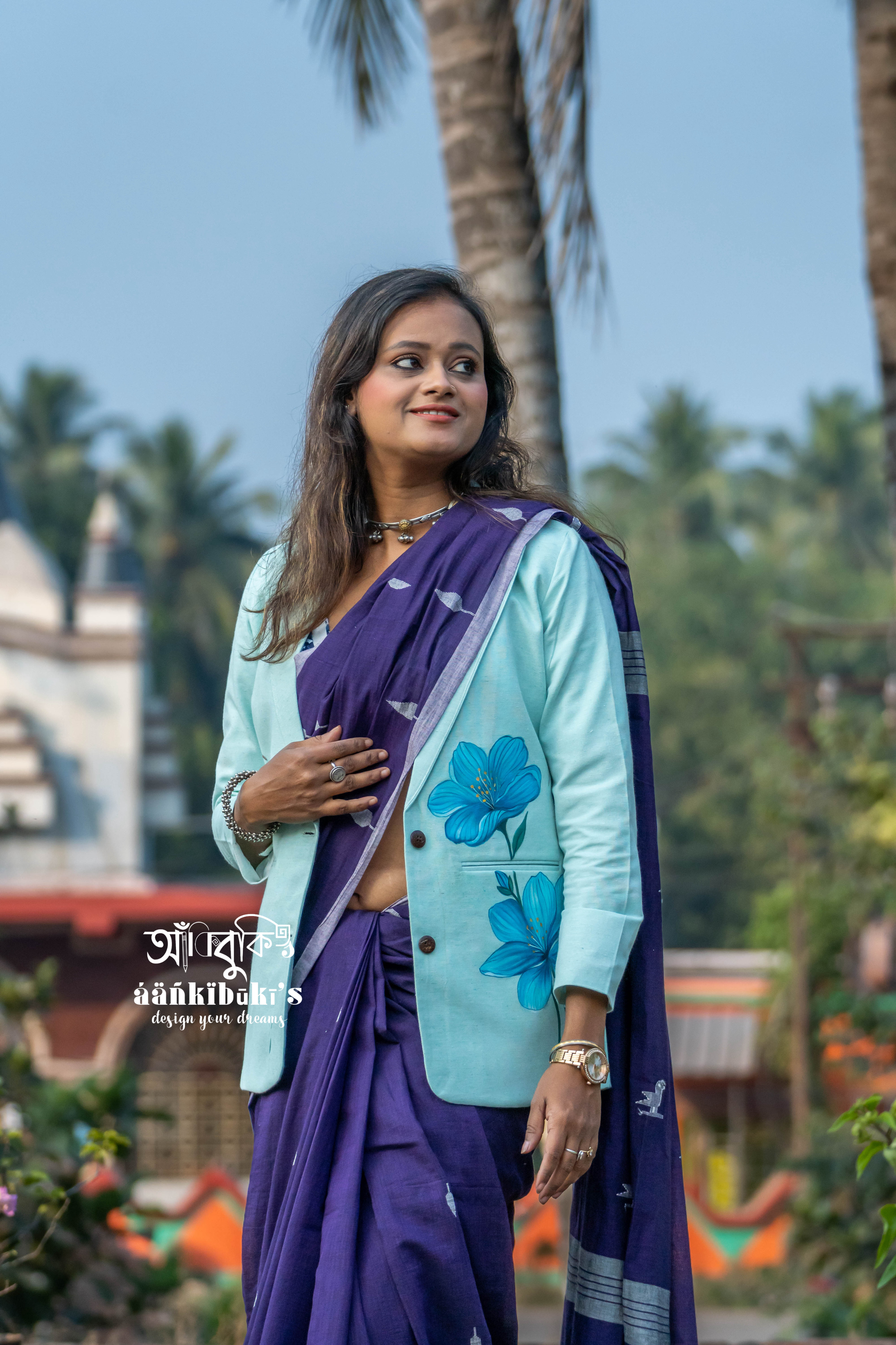 Sea-Green Flower painting  Blazer