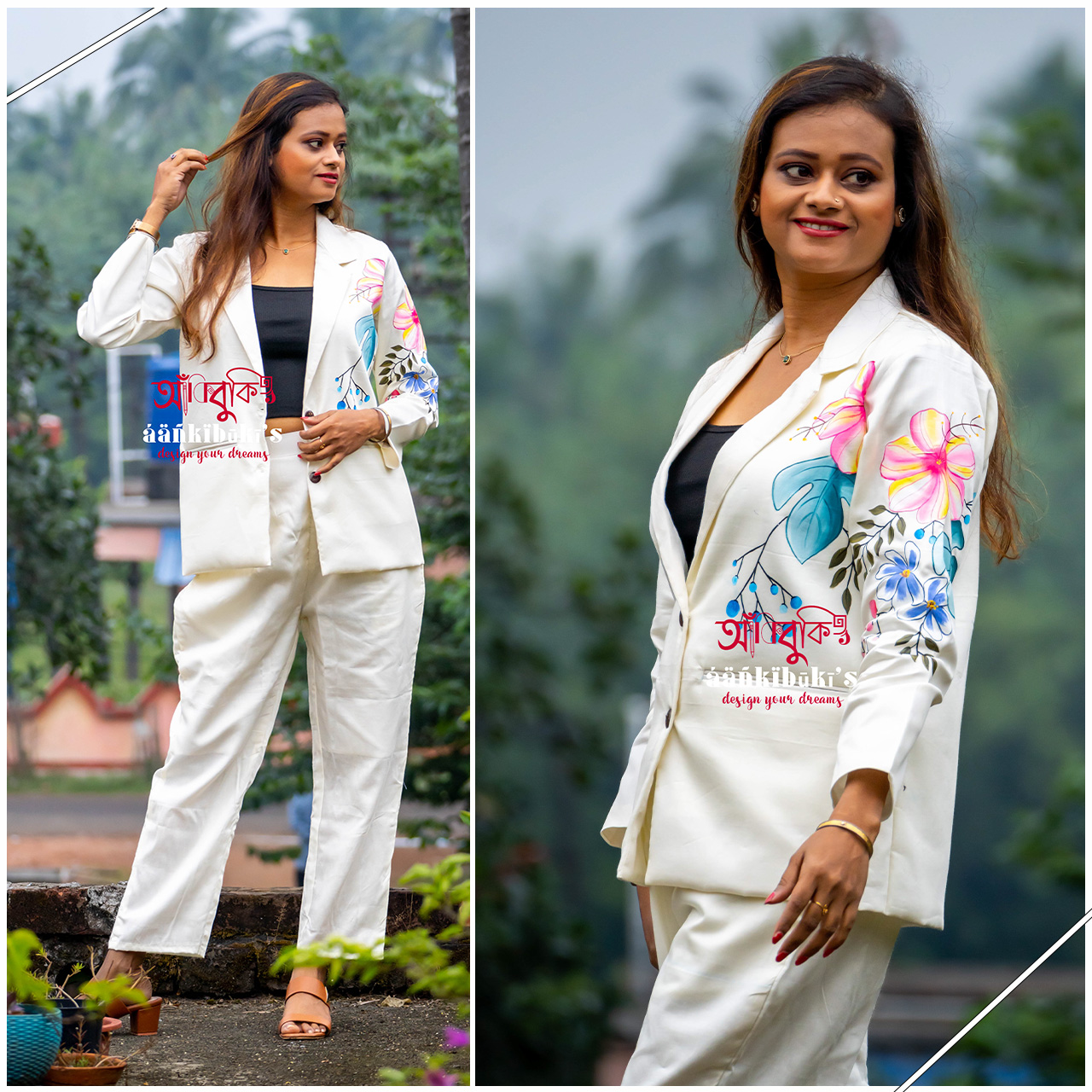 Hand-Painted White Blazer Set
