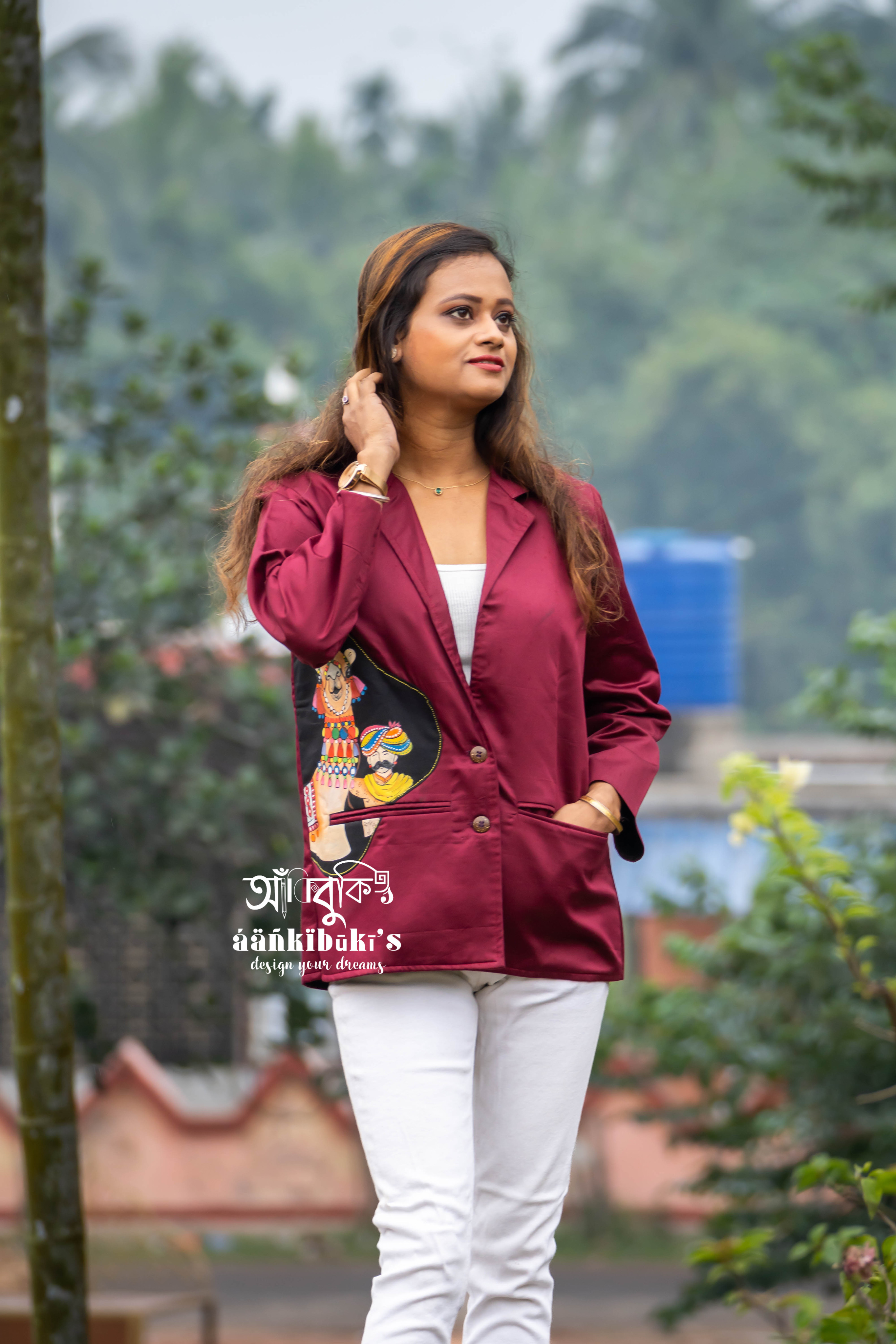 Maroon Hand-painted Blazer