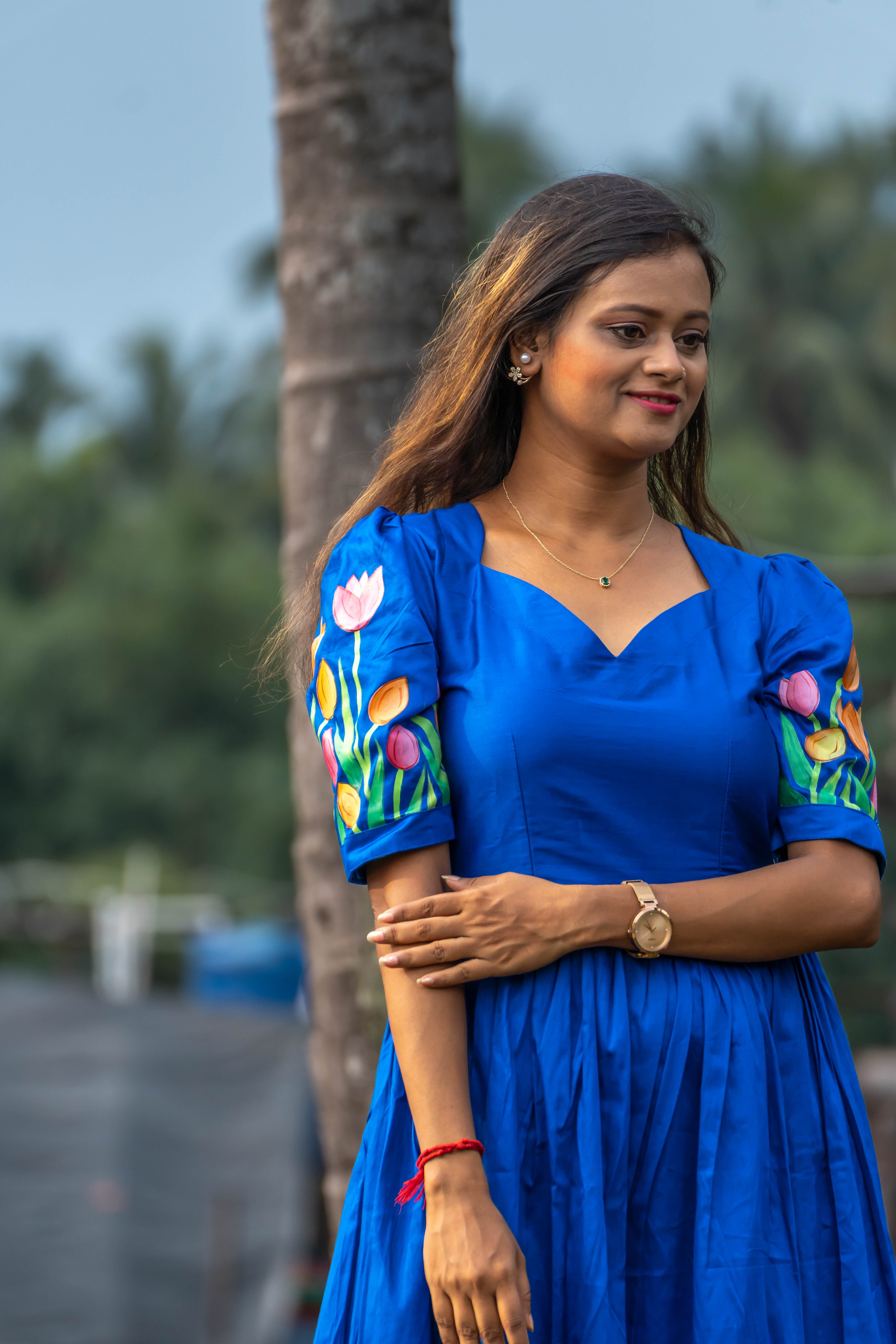 Blue Floral Midi Dress