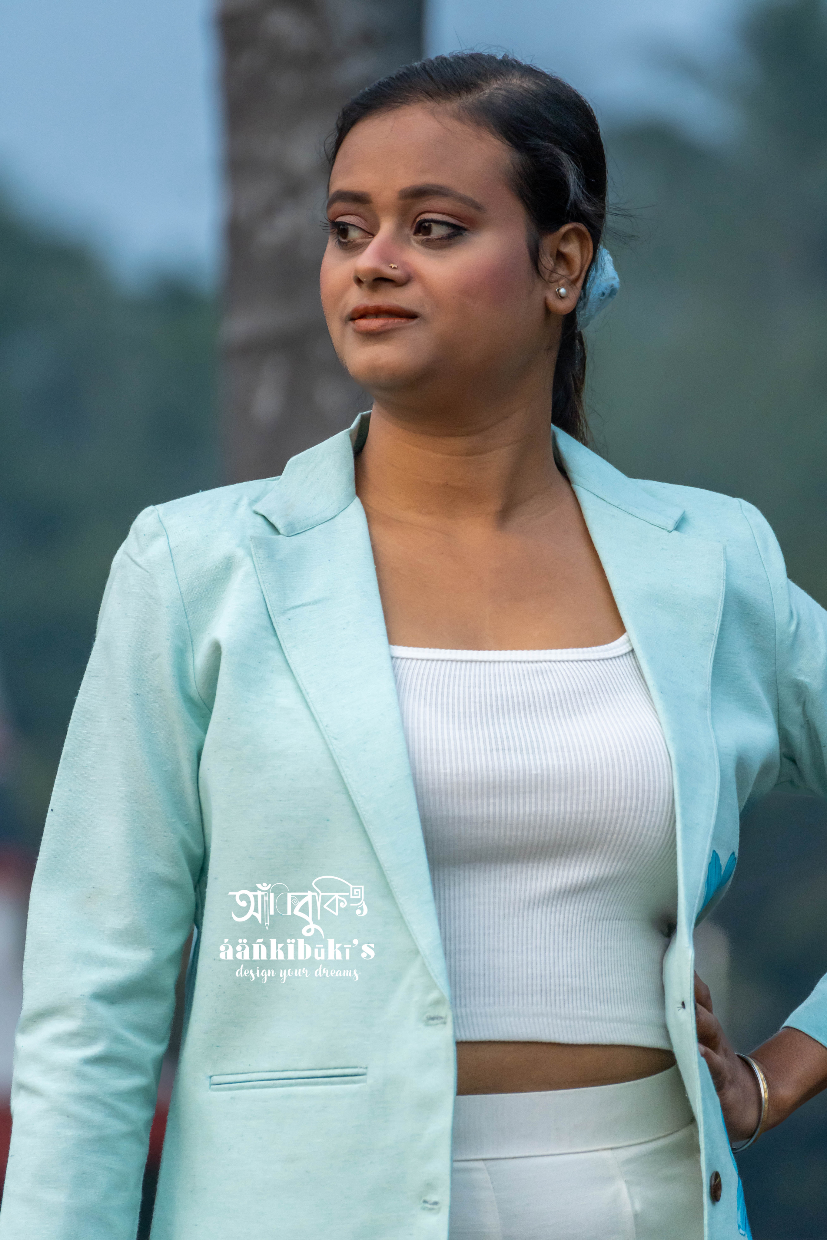 Sea-Green Flower painting  Blazer