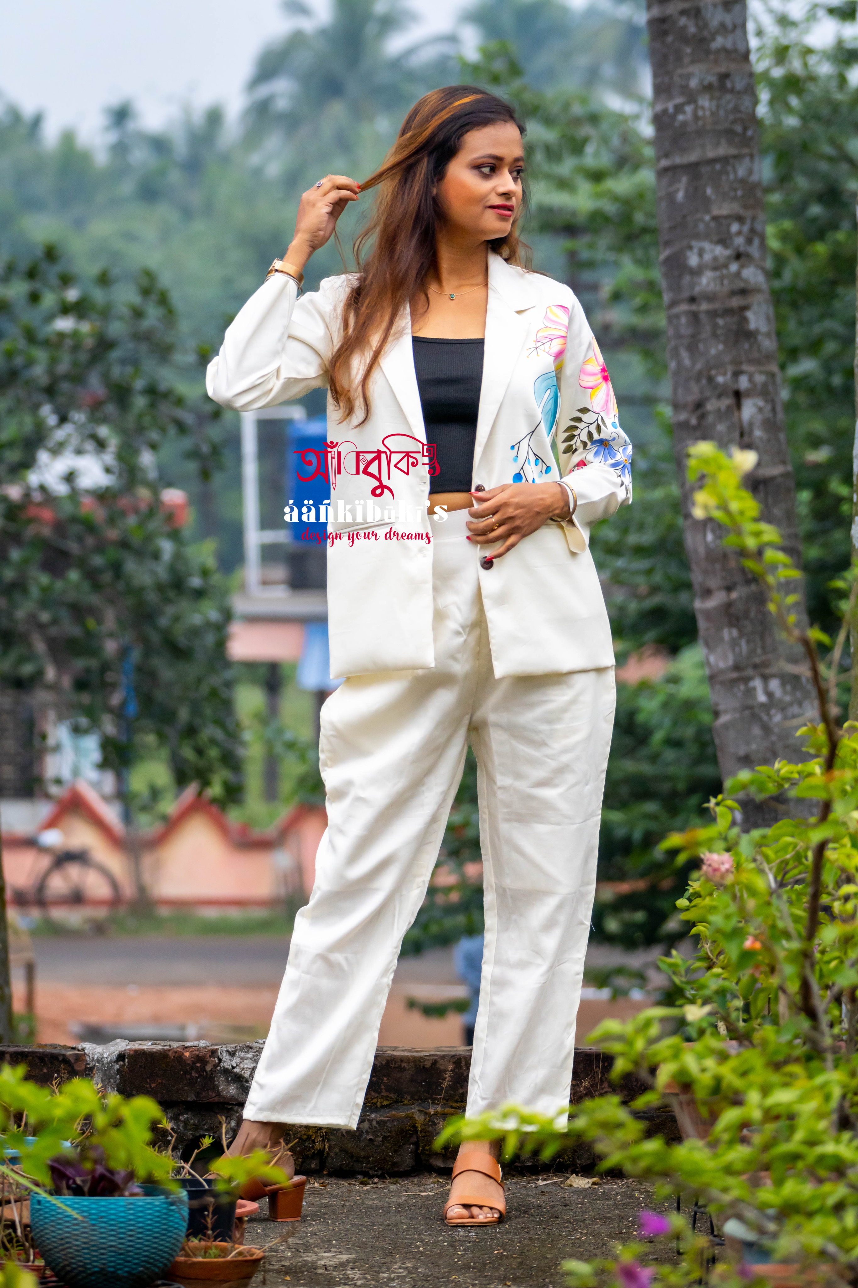 Hand-Painted White Blazer Set