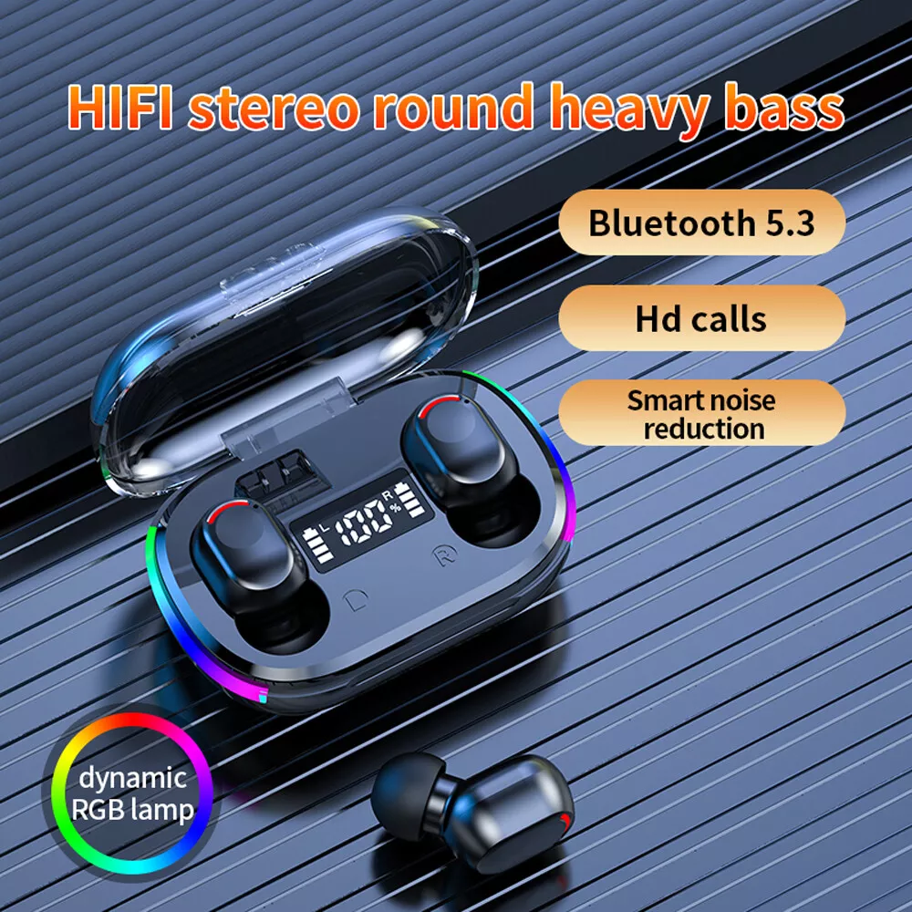 TWS Bluetooth 5.3 Wireless Earbuds with Smart LED Display – Touch Control, Stereo Sound, 20H Playtime, IPX5 Waterproof – Perfect for Freelancers & Content Creators