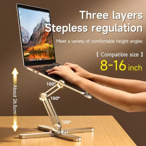 Foldable Laptop Stand 360° Rotation, Aluminum Alloy Portable Notebook Holder with Heat Dissipation, Compatible with 10-15.6 Inch Laptops