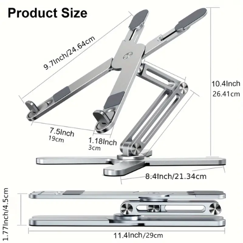 Foldable Laptop Stand 360° Rotation, Aluminum Alloy Portable Notebook Holder with Heat Dissipation, Compatible with 10-15.6 Inch Laptops