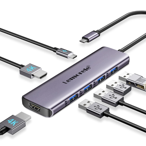 Lemorele 7-in-1 USB Hub Type C Docking Station with 4K HDMI, 100W PD, and Multi-Splitter Adapter