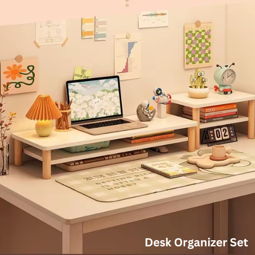 Wooden Desktop Organizer Stand – Stylish Desk Storage for Office, Study, or Makeup Supplies