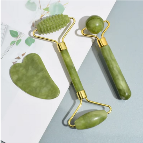 ✨ Natural Jade Gua Sha Facial Massage Set – 3pcs ✨