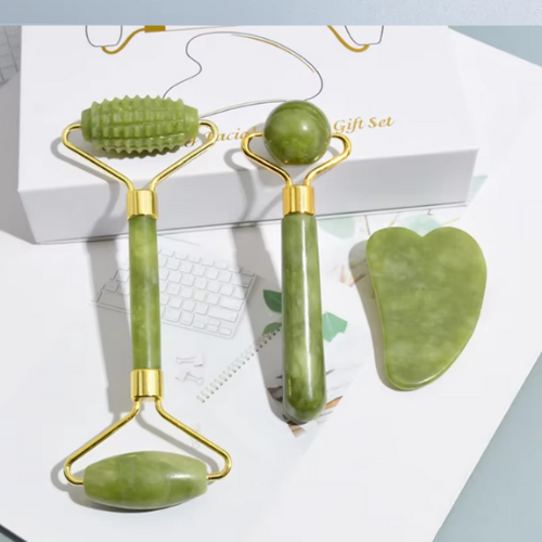 ✨ Natural Jade Gua Sha Facial Massage Set – 3pcs ✨