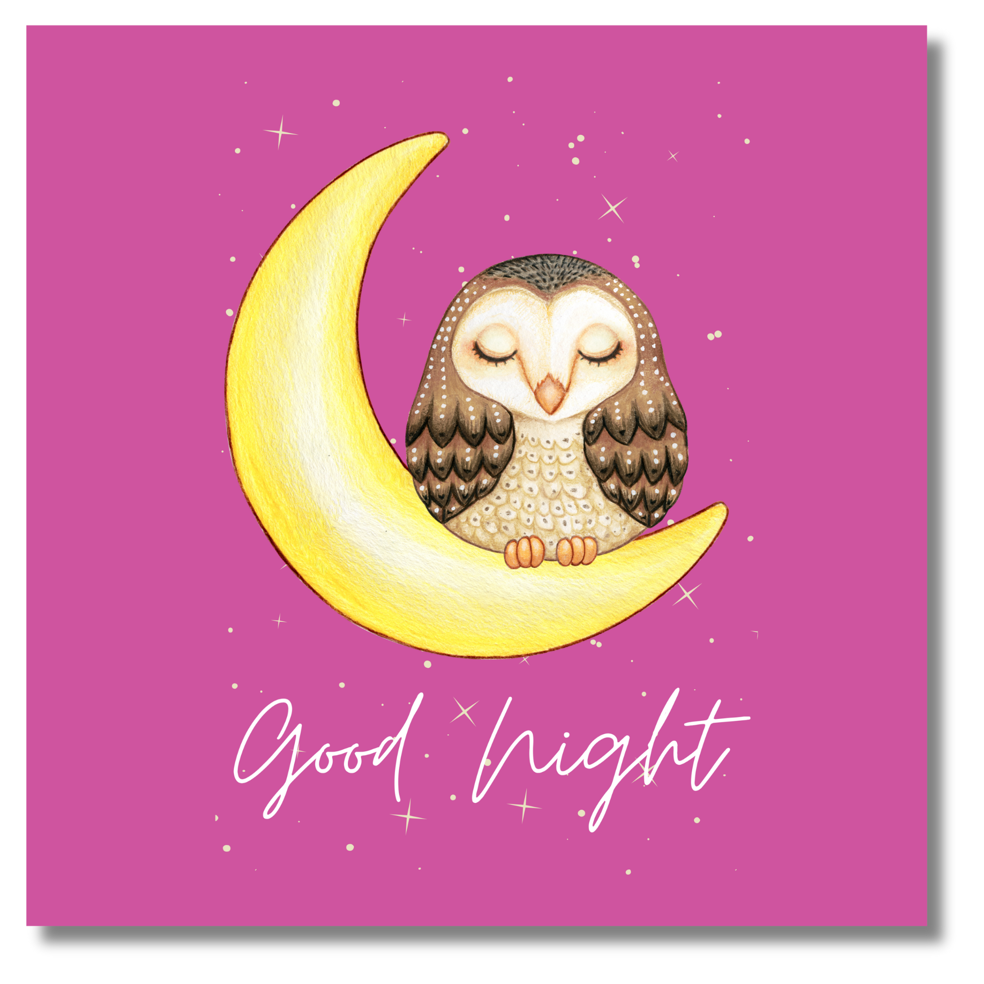 Good Night Owl - Wall Art - Pink - 8 x 8 in