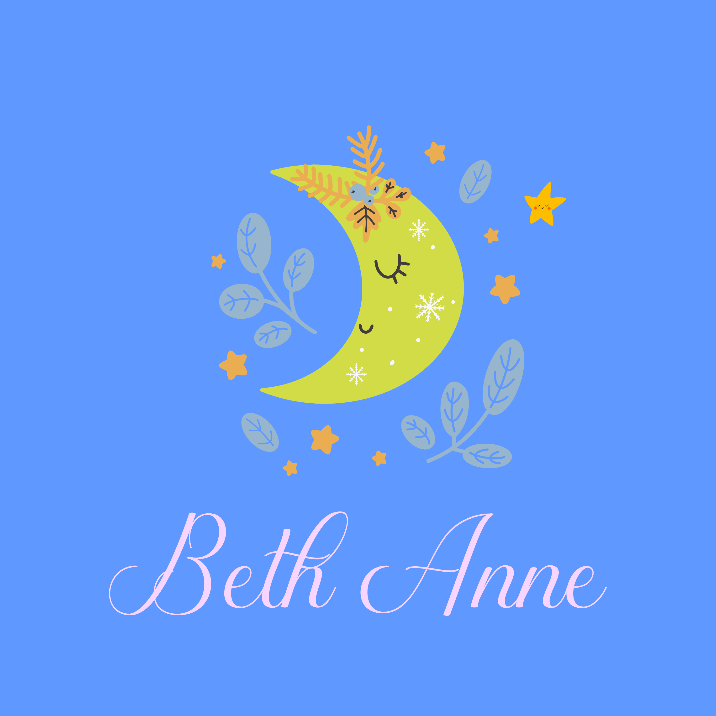 Custom Name Decorative Moon Art - Blue - 8 x 8 in