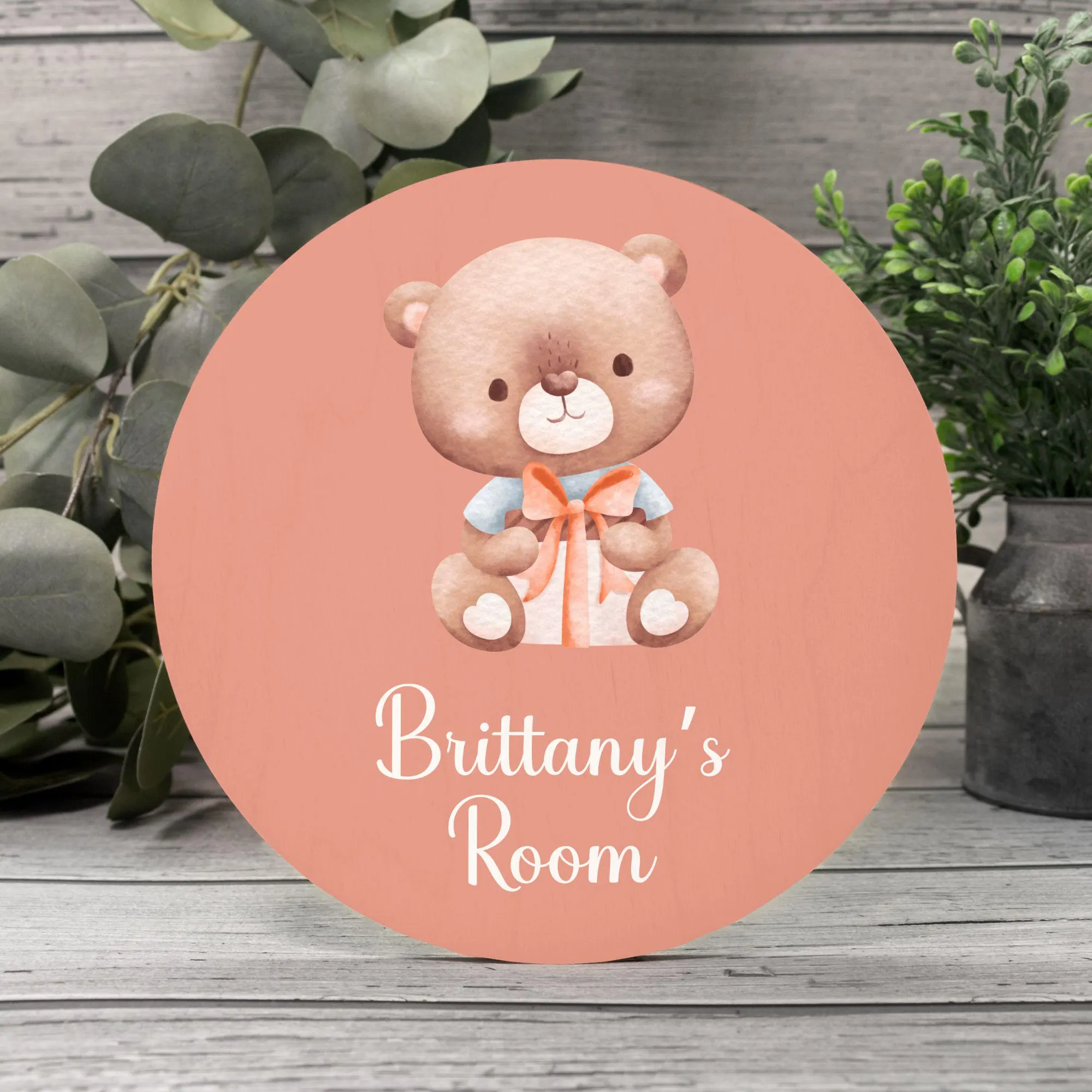 Personalized Children's Room Sign - Pink Bear