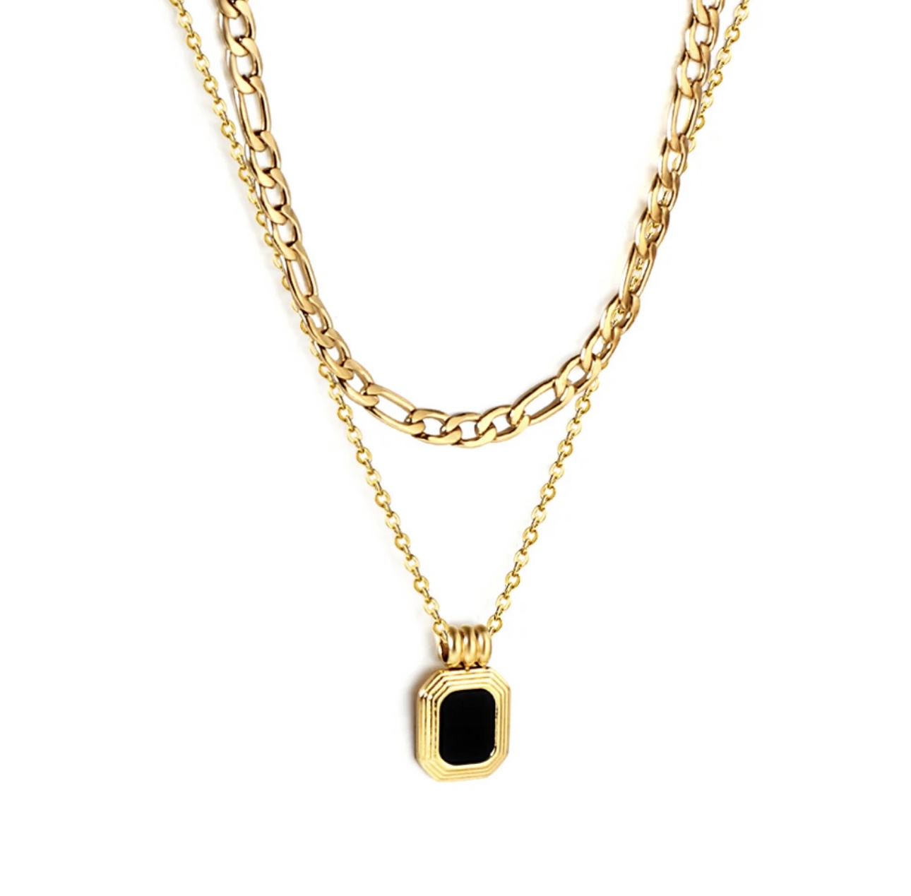 Black pendant double chain