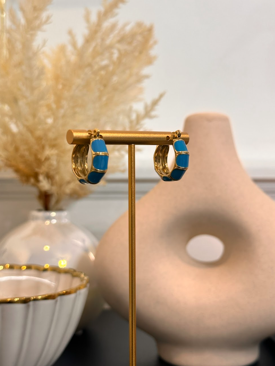 Osiris C-shape bamboo blue earrings