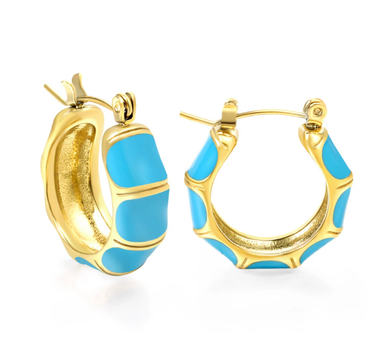 Osiris C-shape bamboo blue earrings