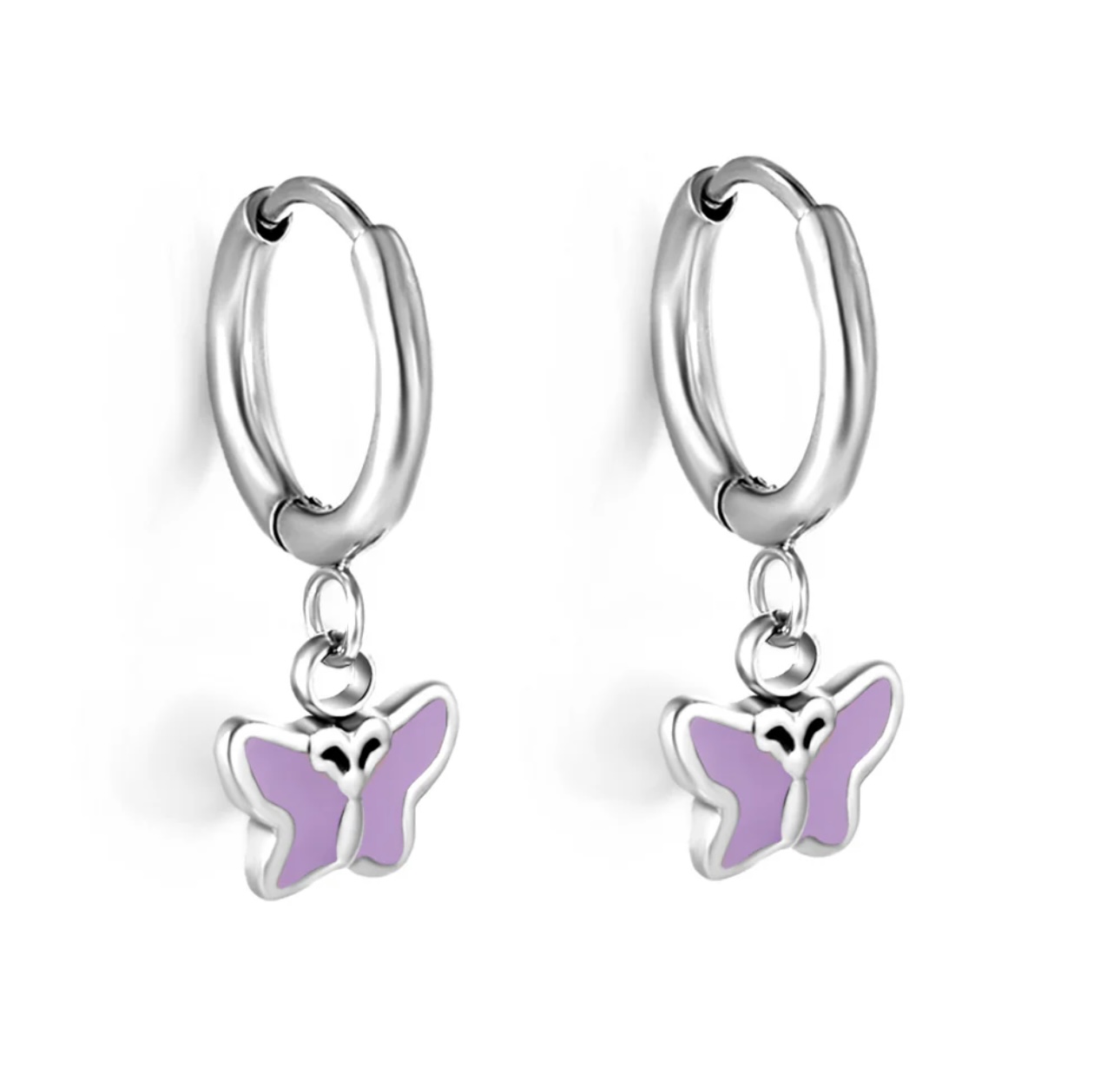 Lilac Butterfly Hoops Earrings 