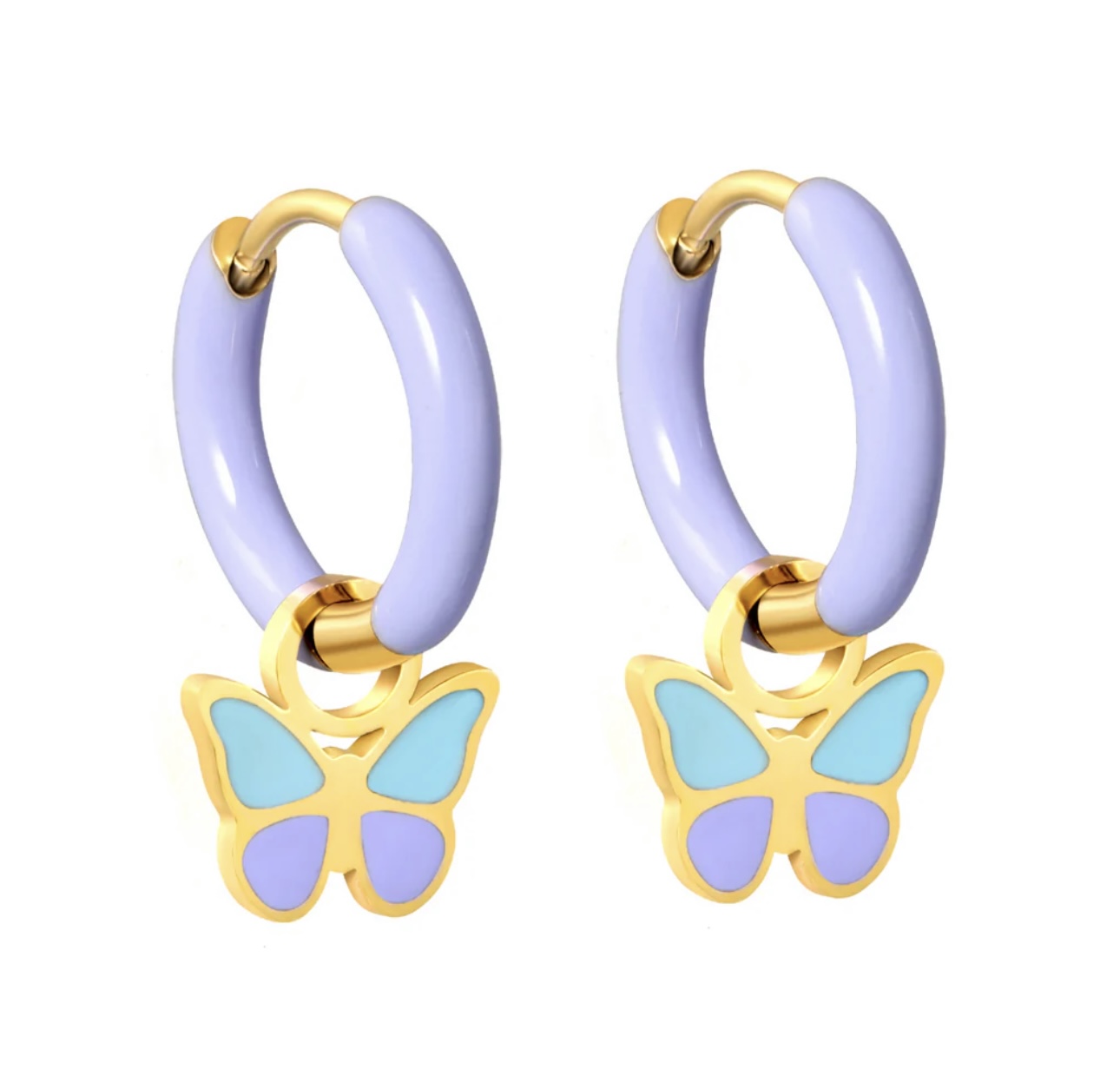 🦋 Lilac & Aqua Butterfly Hoop Earrings